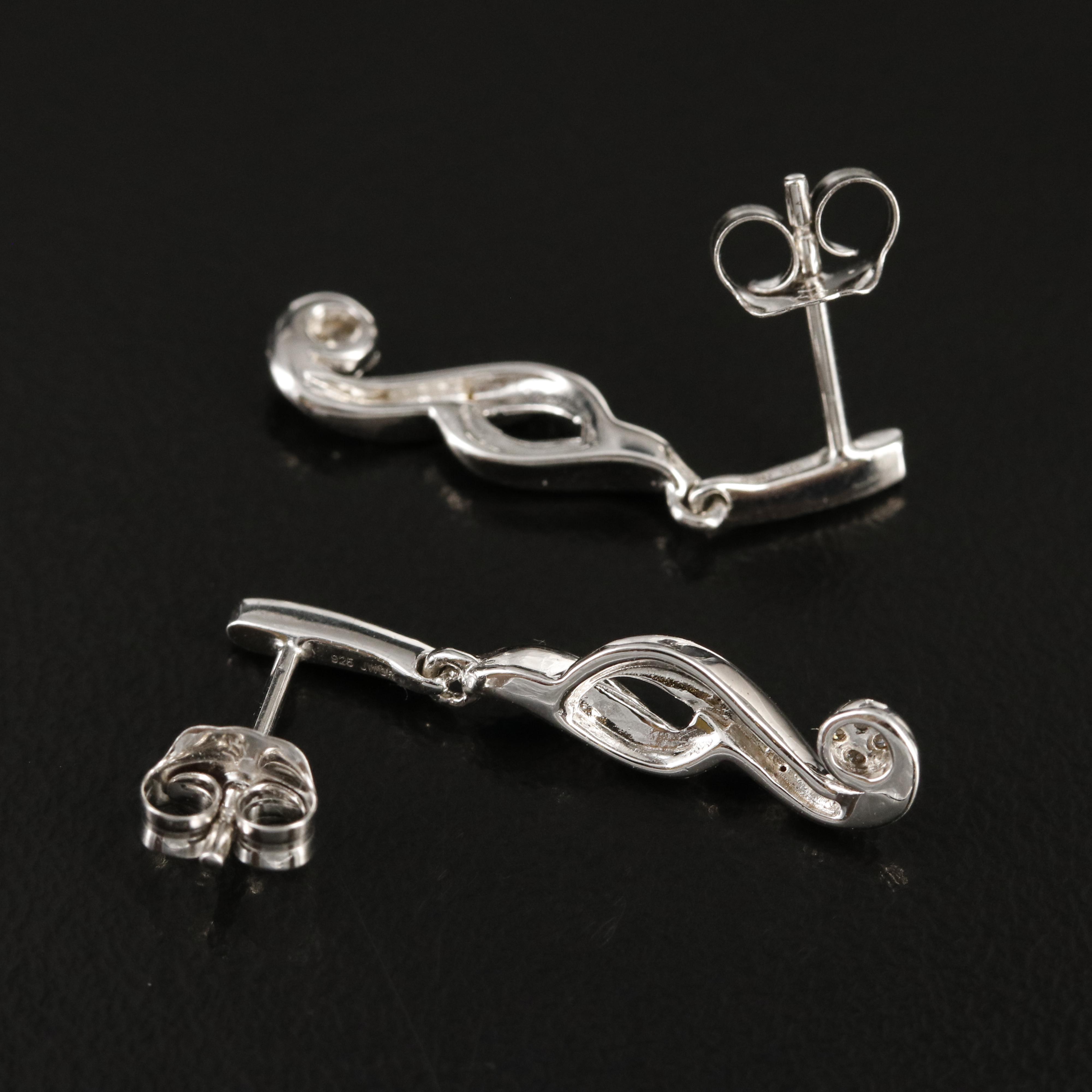 Sterling Diamond Scroll Earrings