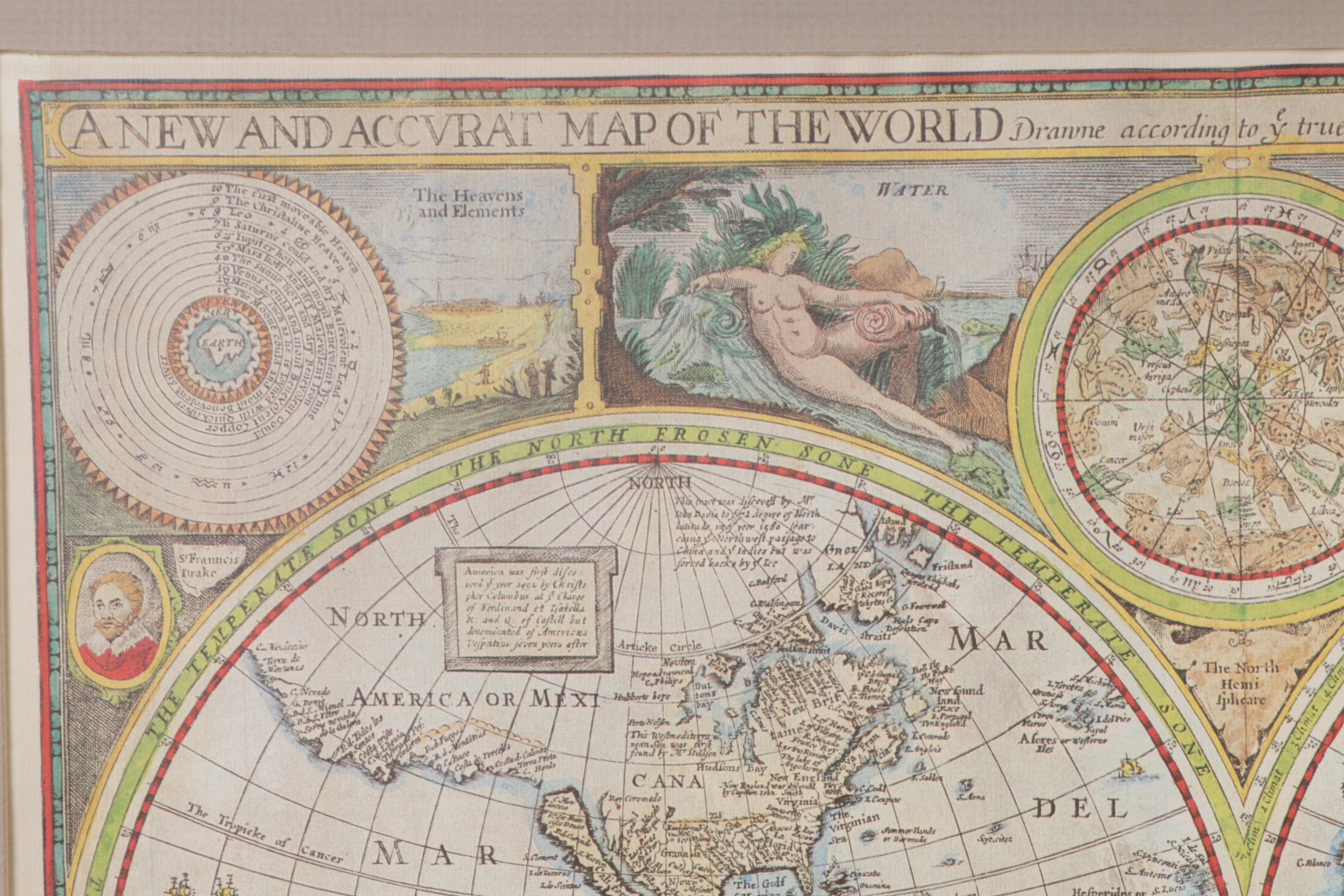 Offset Lithograph Map After John Speed "A New and Accurat Map of the World"