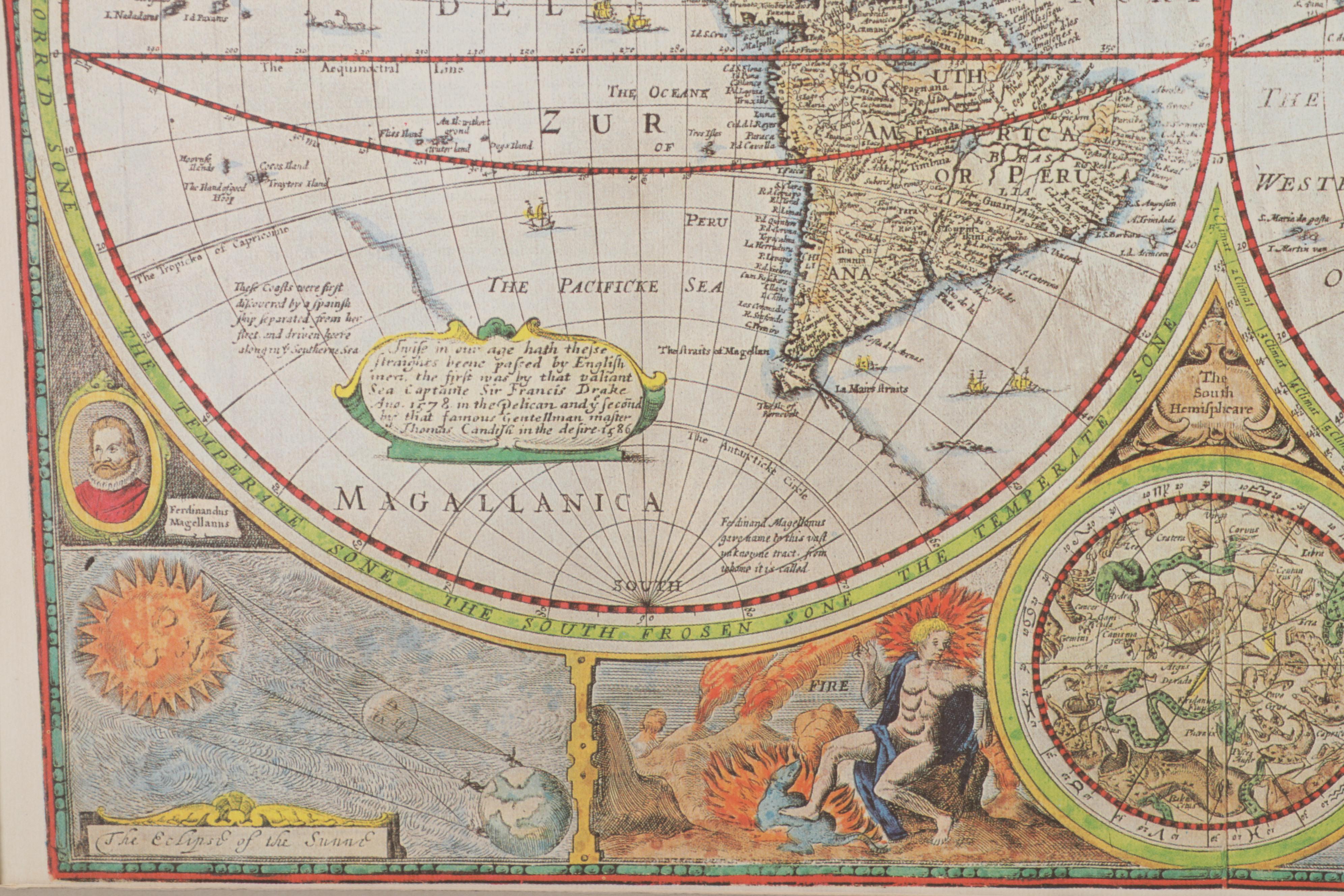 Offset Lithograph Map After John Speed "A New and Accurat Map of the World"