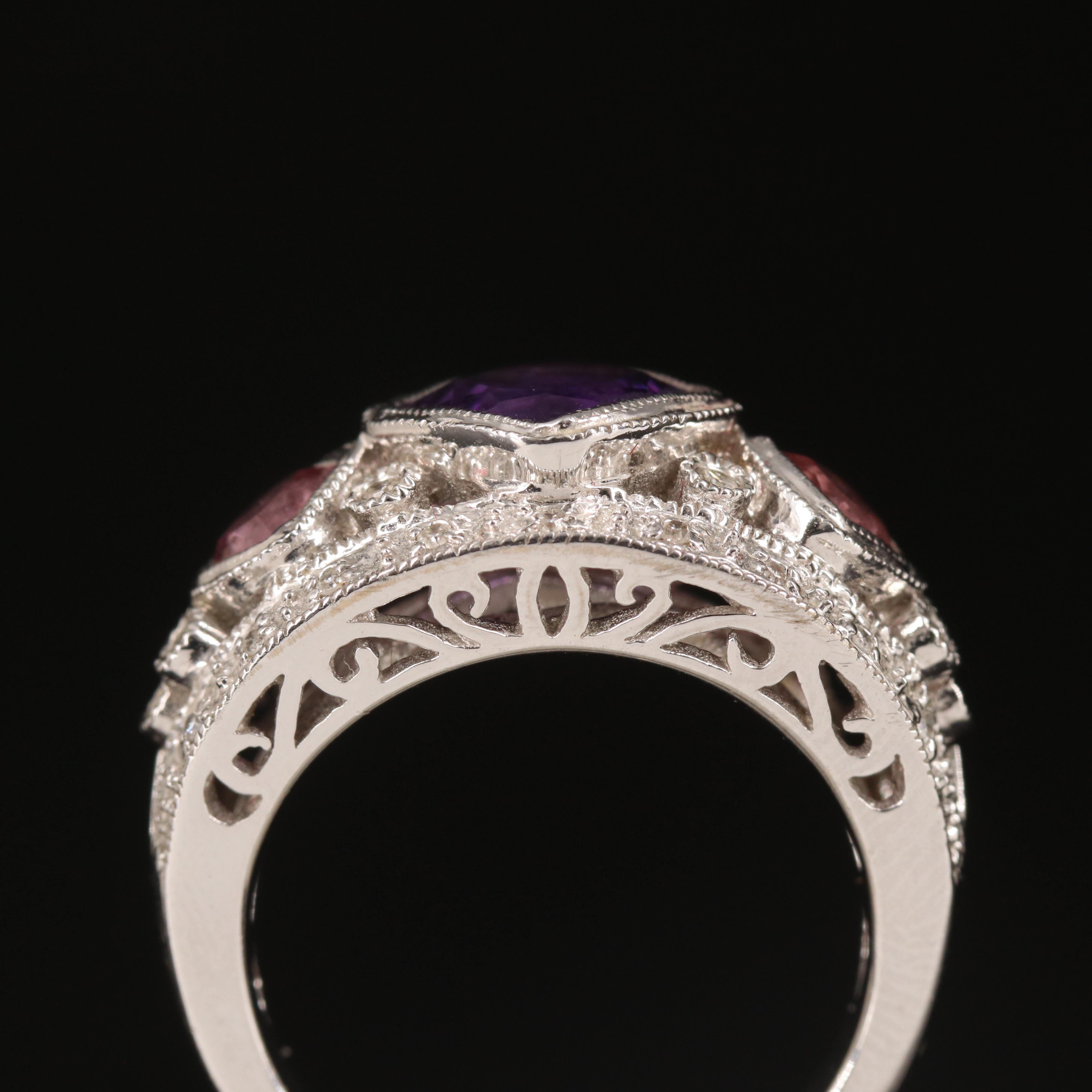 14K Amethyst, Tourmaline and Diamond Ring