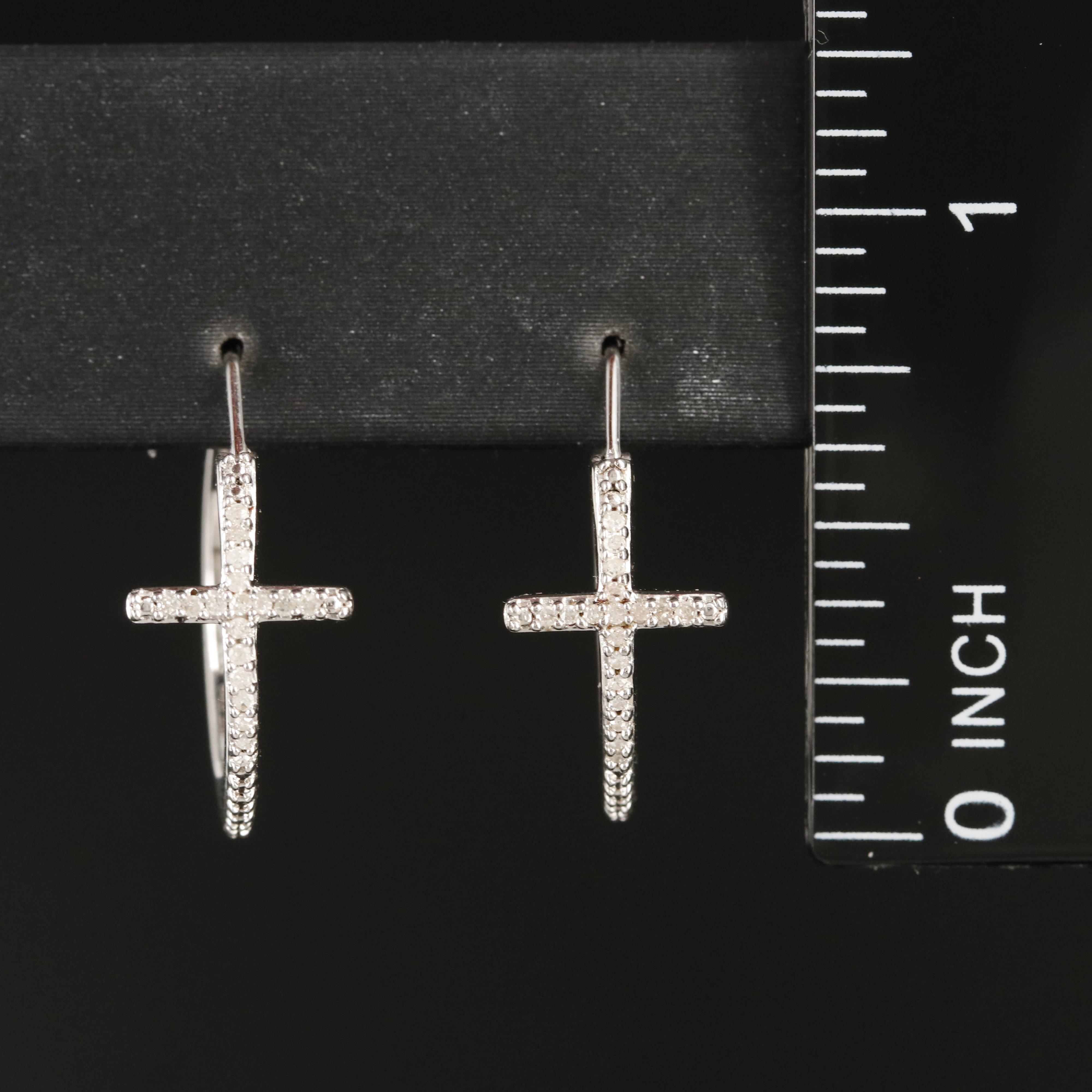 Sterling Diamond Cross Hoop Earrings