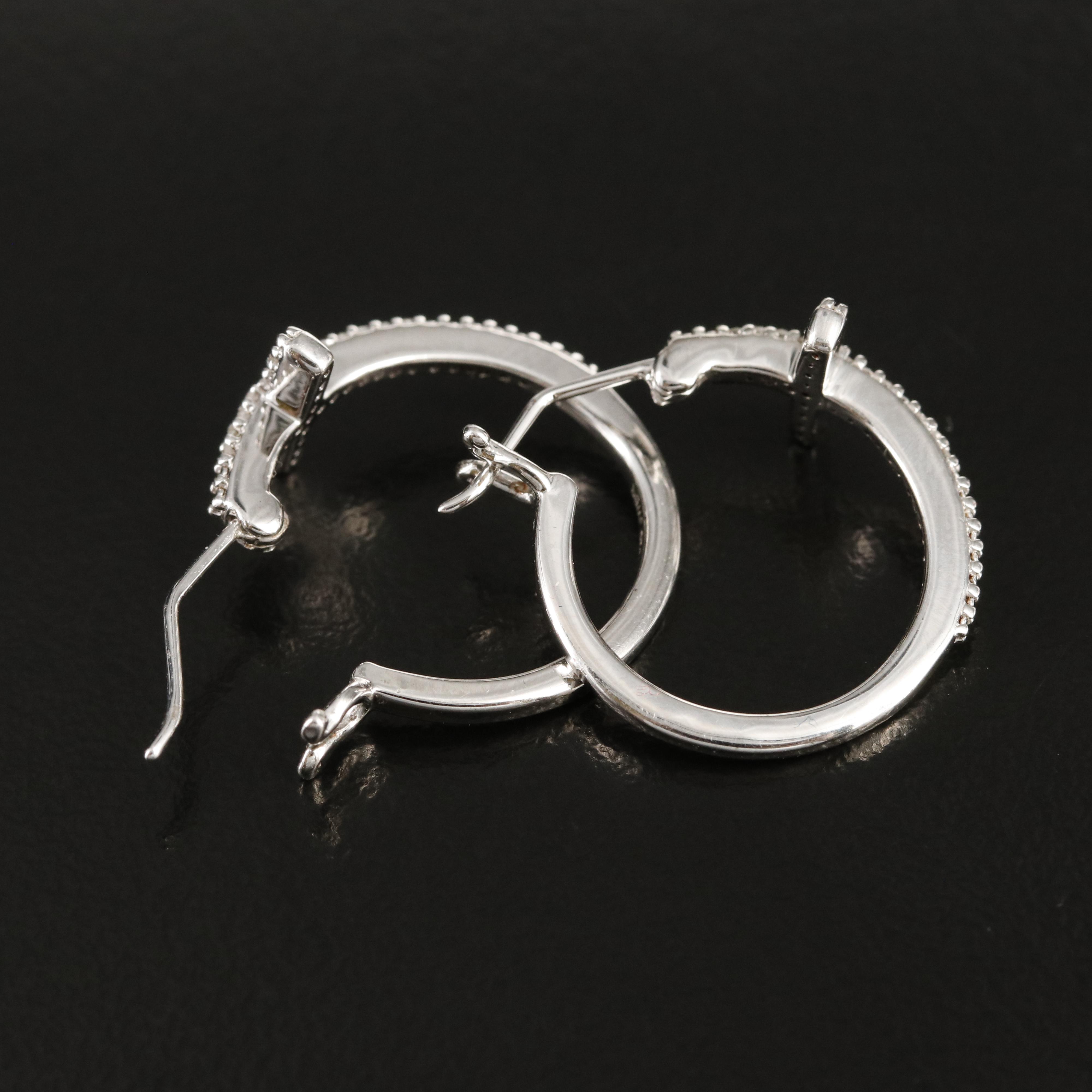 Sterling Diamond Cross Hoop Earrings