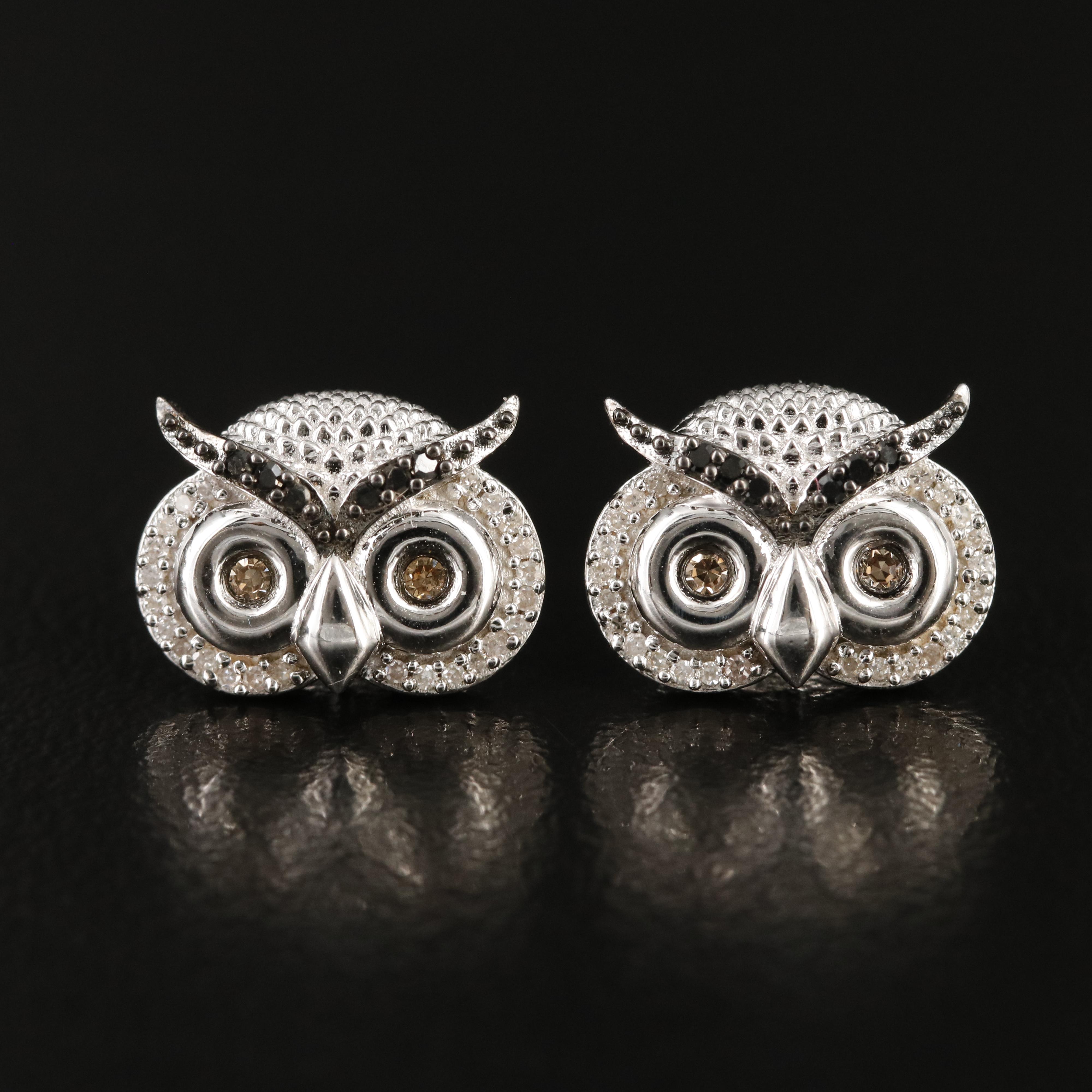 Hallmark Sterling Diamond Owl Stud Earrings