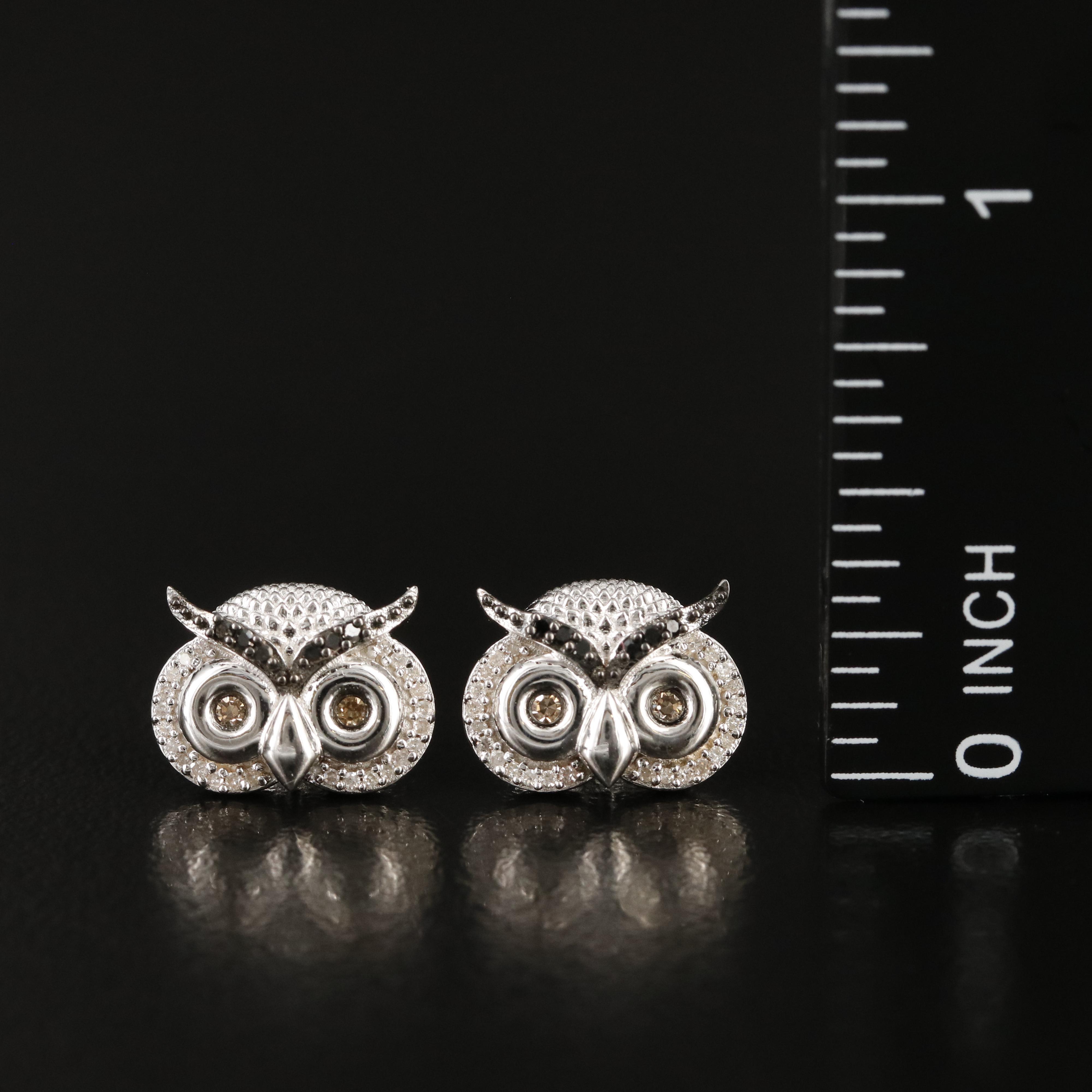 Hallmark Sterling Diamond Owl Stud Earrings