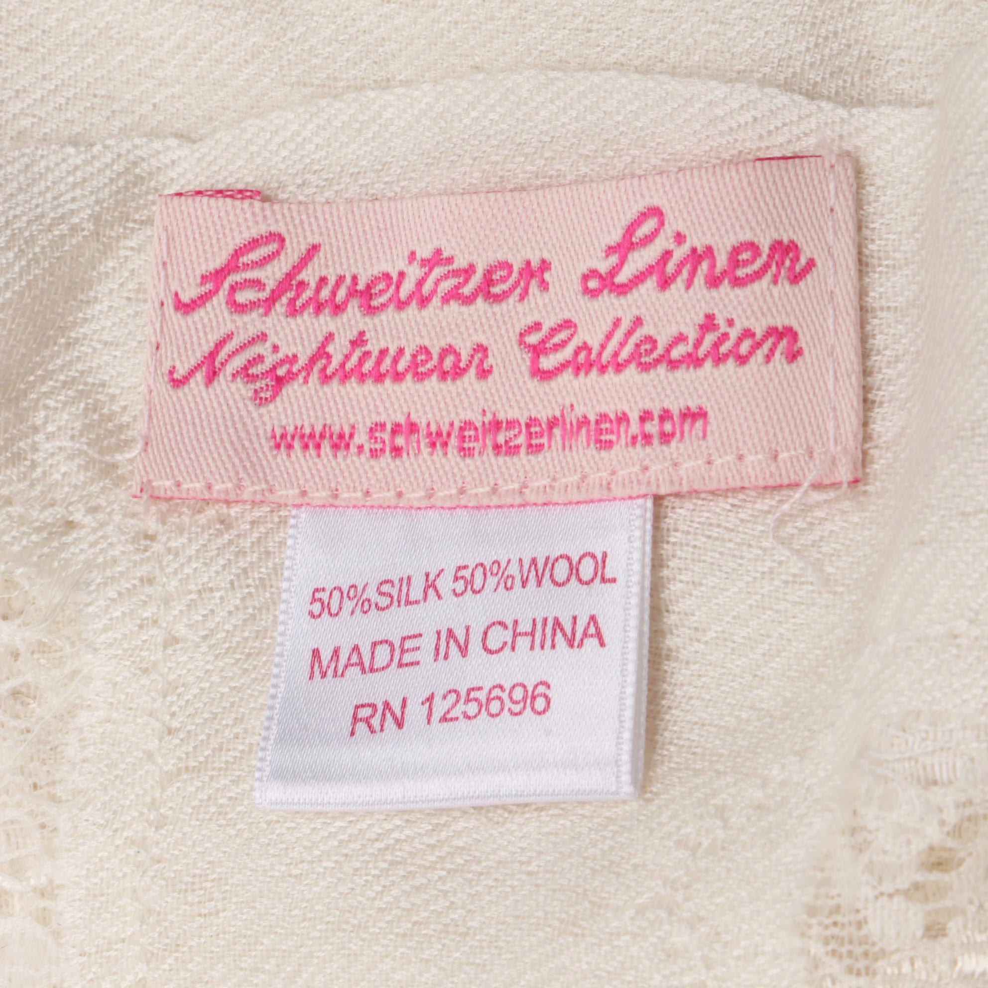 Schweitzer Linen Chantilly Breeze Shawl in Lace Trimmed Silk/Wool Blend