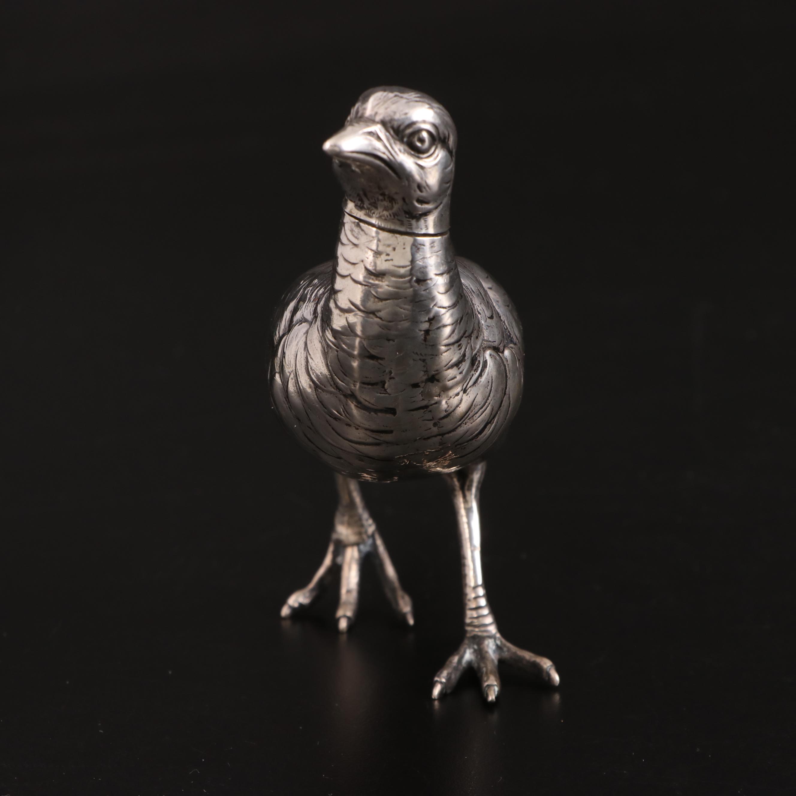 Pair of German 800 Silver Figural Pheasants, Early 20th Century