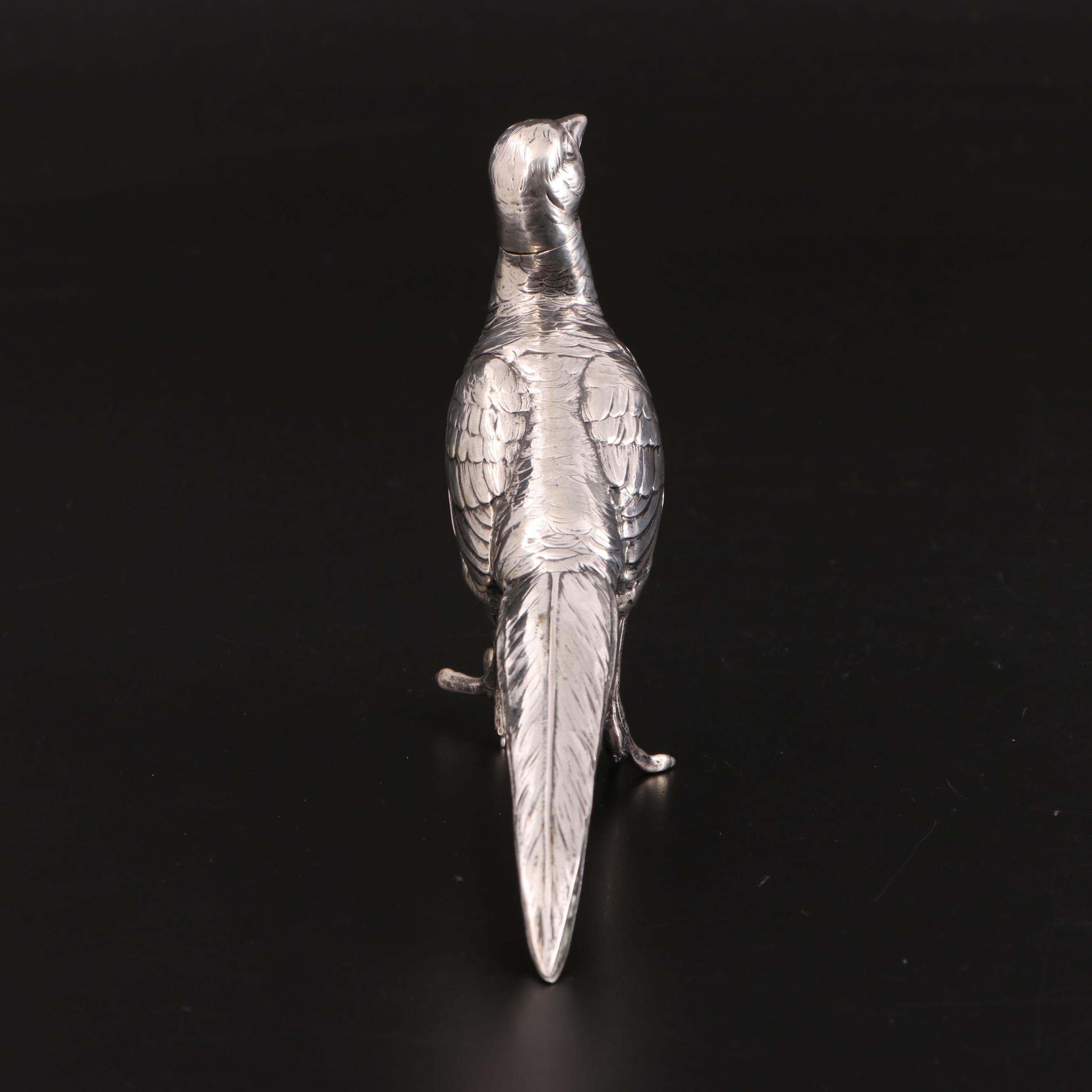 Pair of German 800 Silver Figural Pheasants, Early 20th Century
