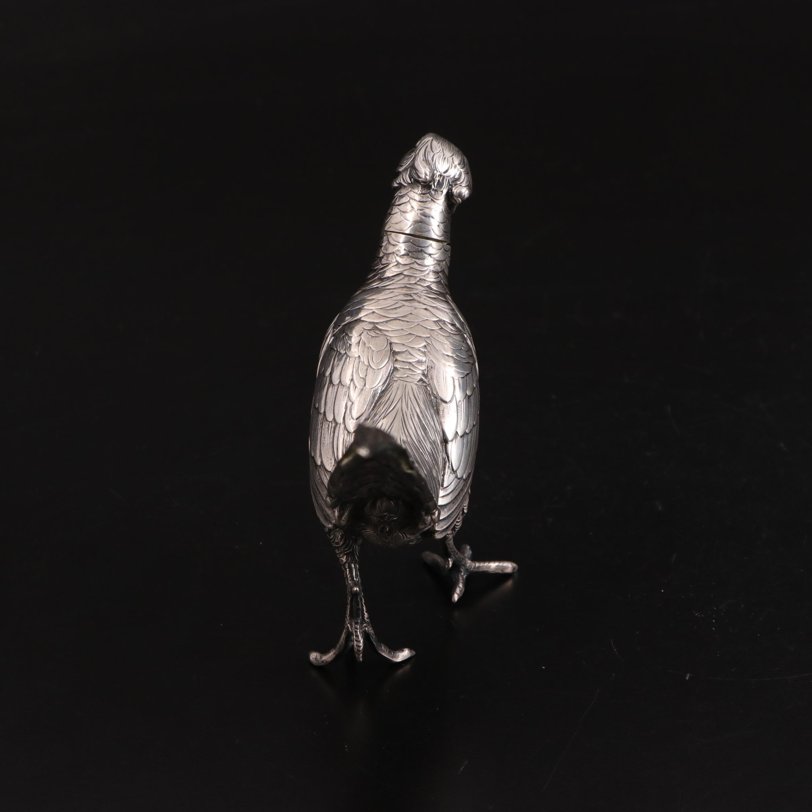 Pair of German 800 Silver Figural Pheasants, Early 20th Century
