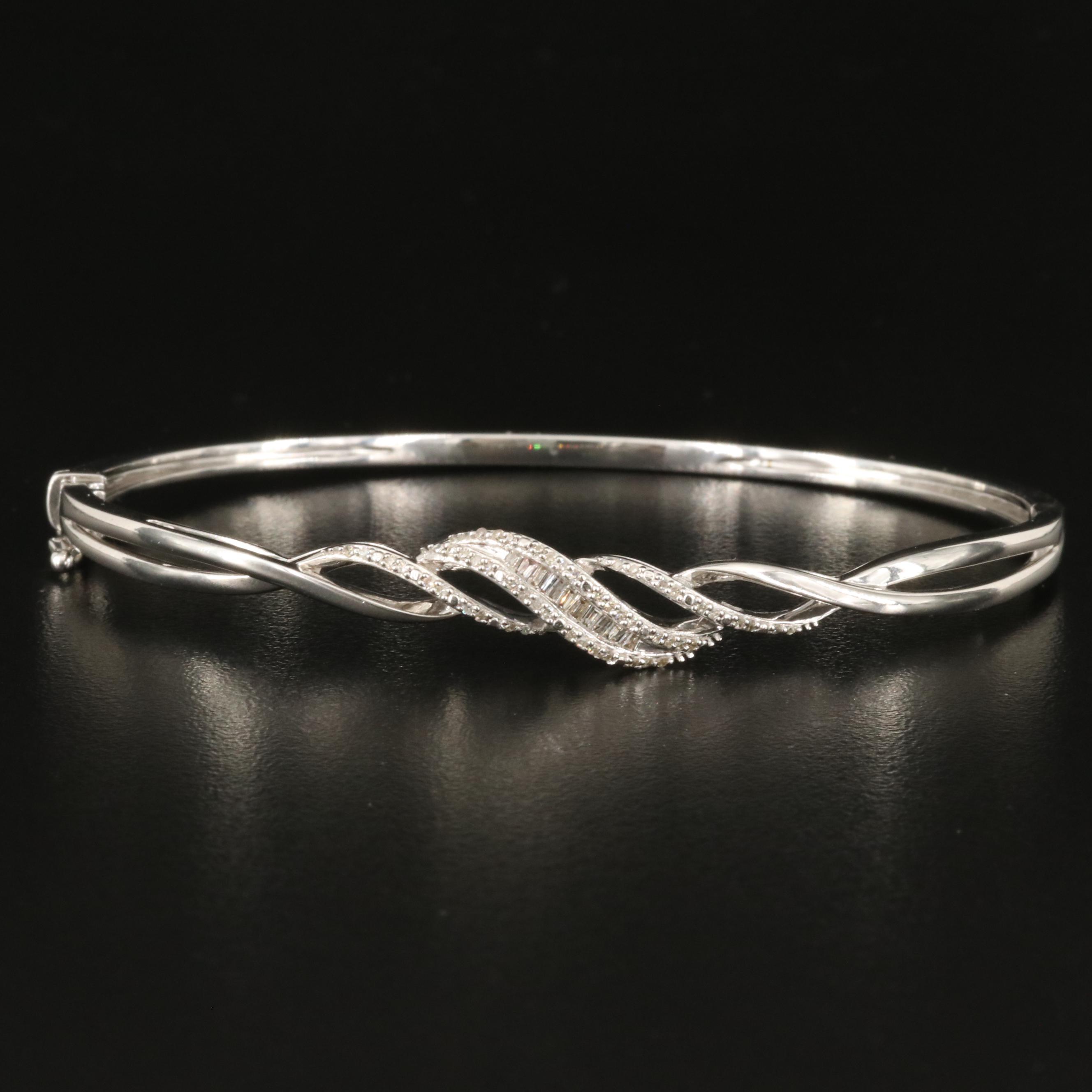 Sterling Diamond Hinged Bangle