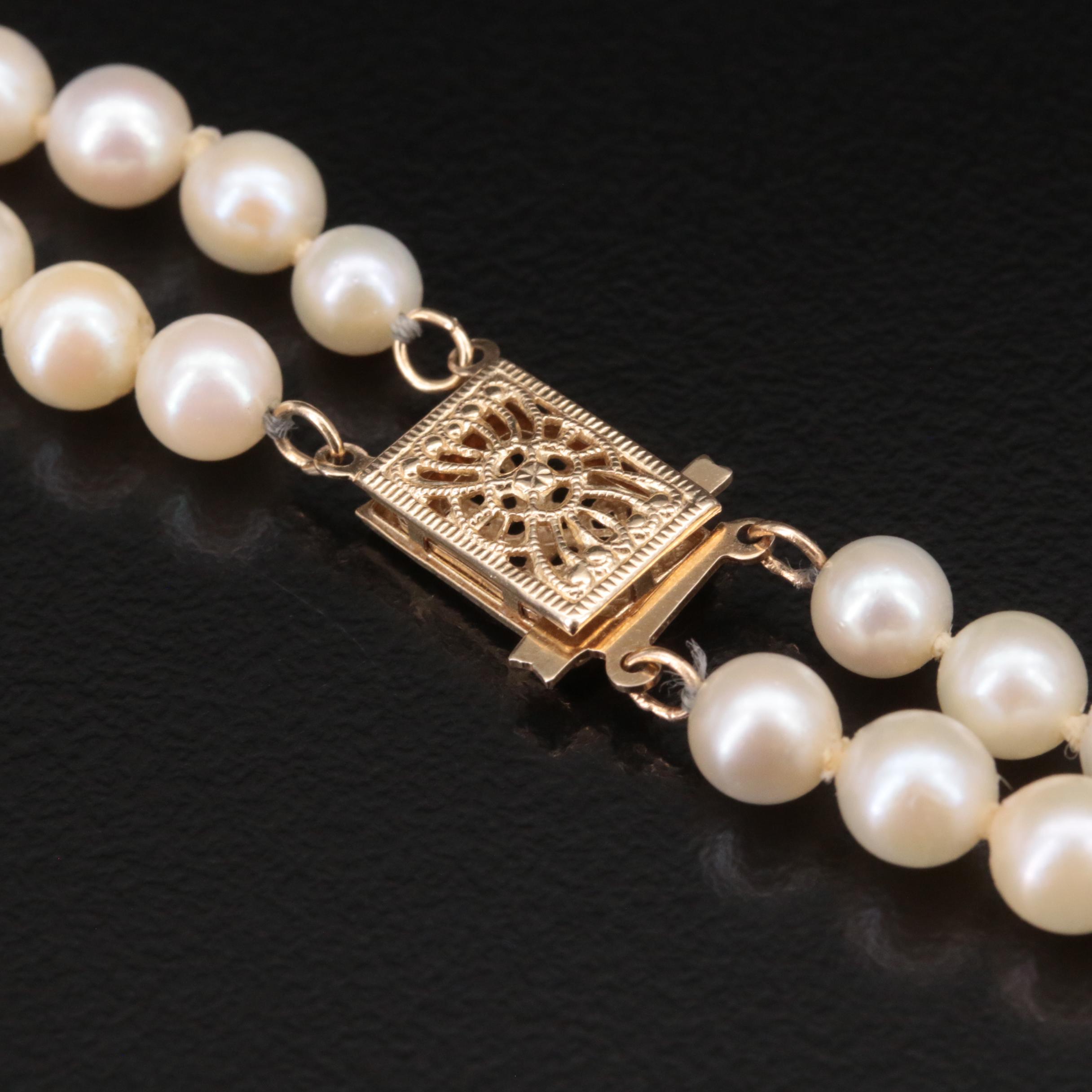Pearl Double Strand Necklace with 14K Clasp