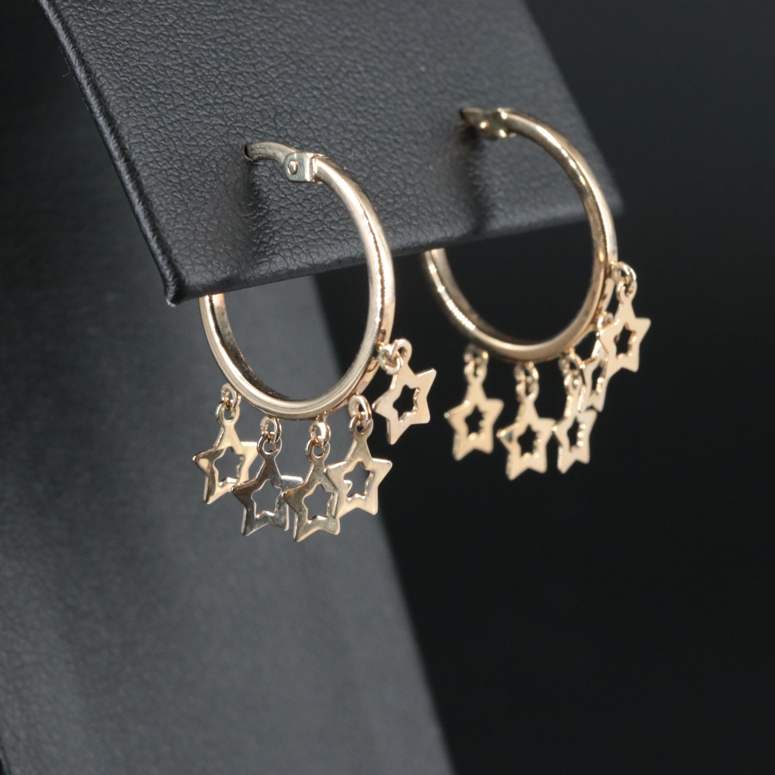 14K Star Charm Hoop Earrings