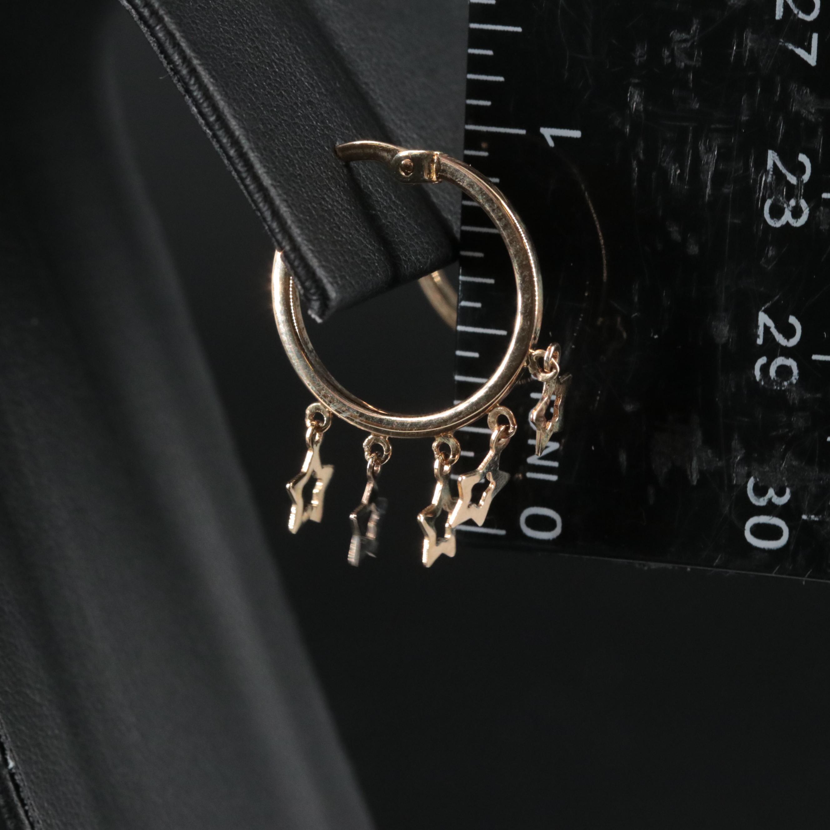 14K Star Charm Hoop Earrings
