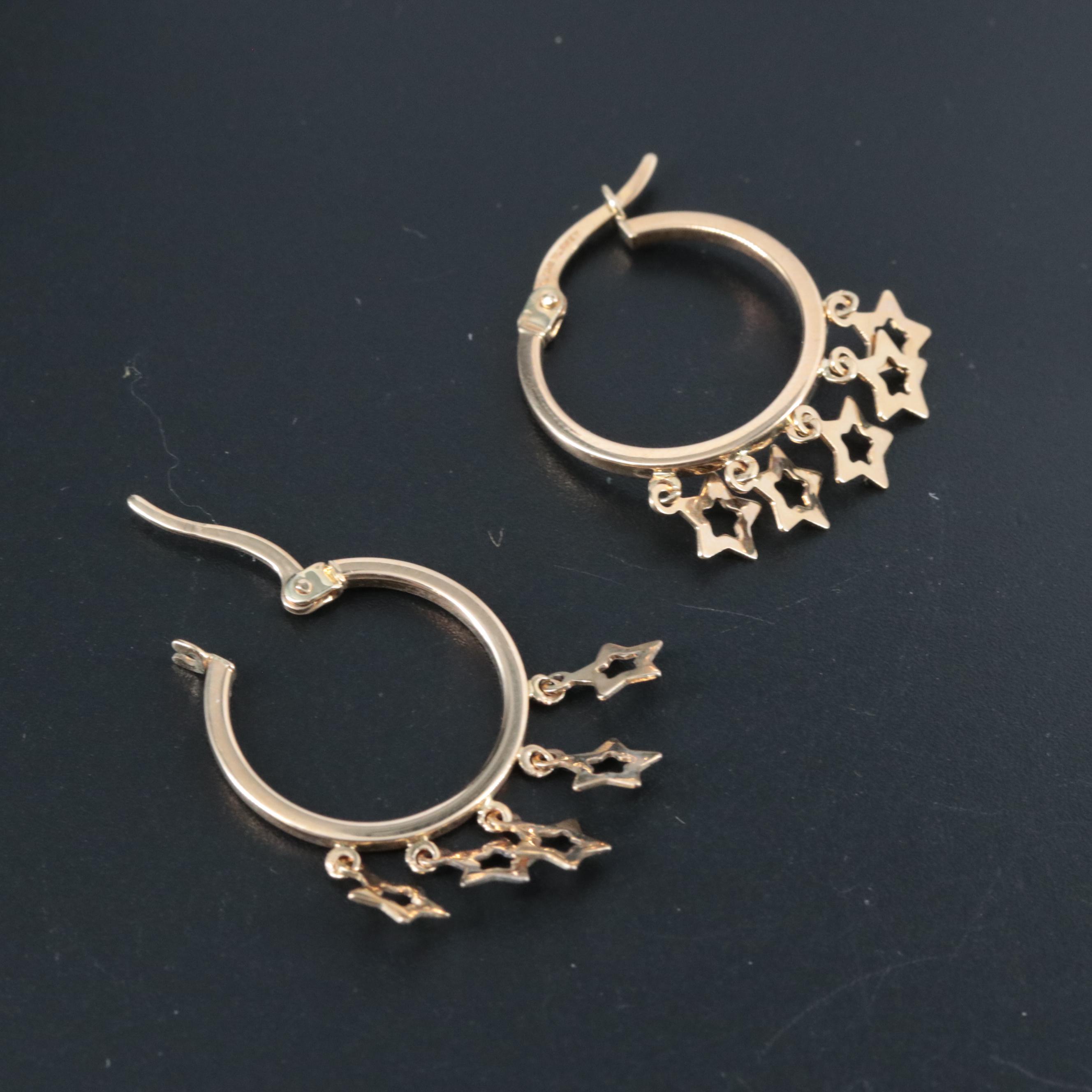 14K Star Charm Hoop Earrings
