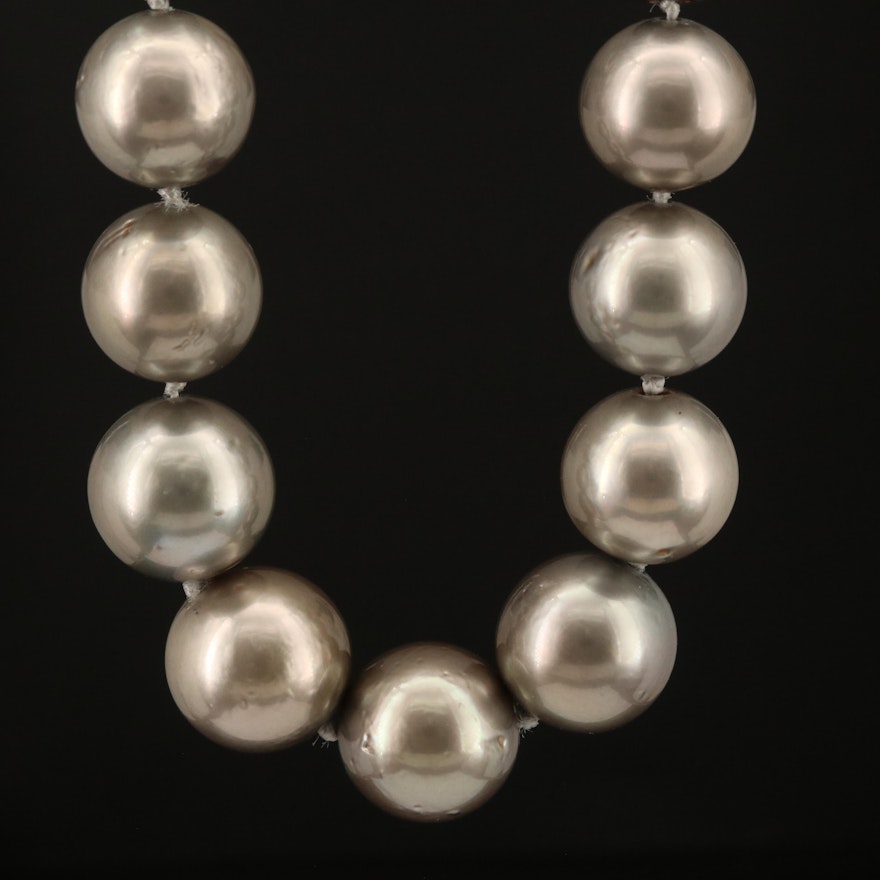 10.64 - 12.93 mm Tahitaian Pearl and Diamond Necklace with GIA Report