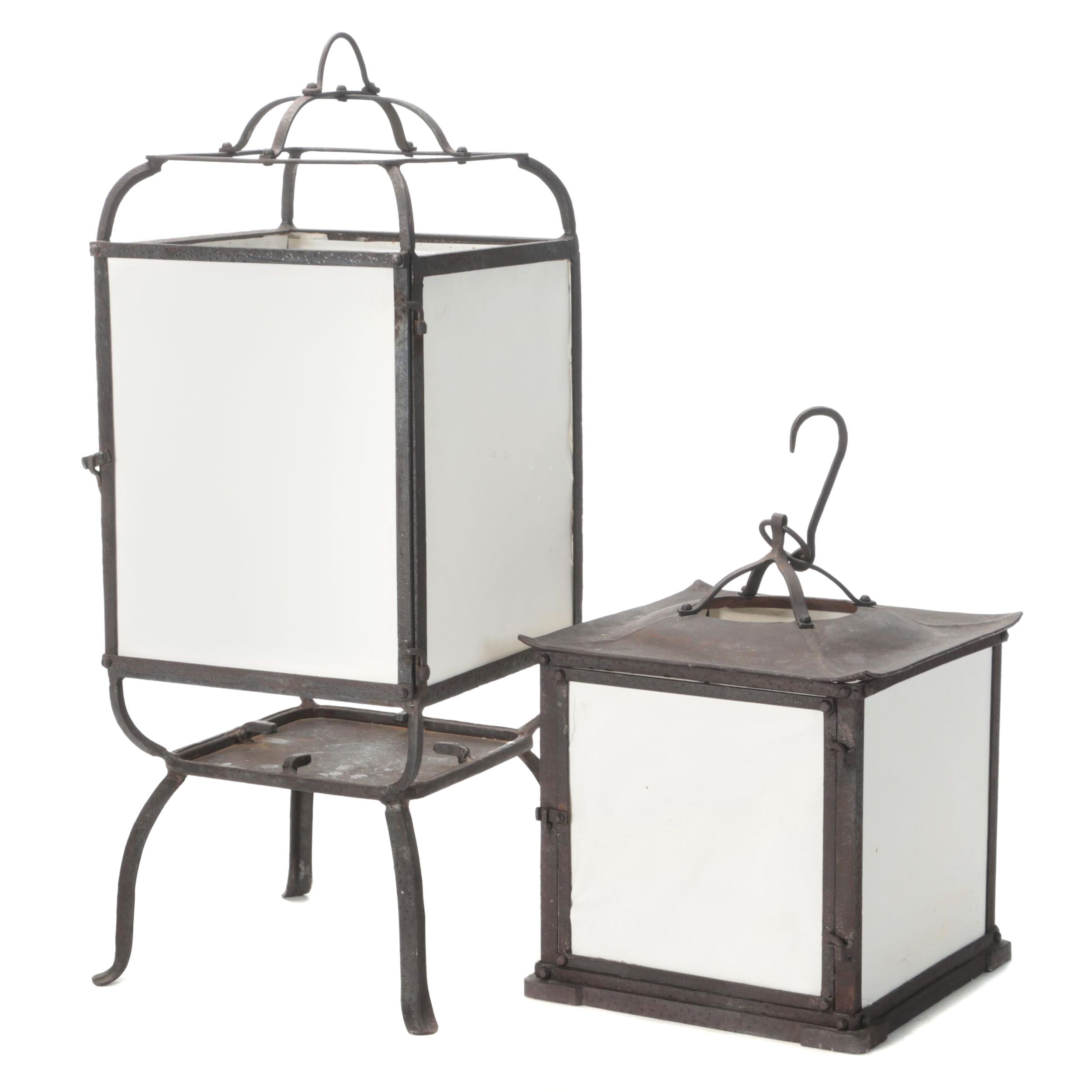 Japanese Wrought Iron Hanging and Table Lanterns, Mid to Late 20th Century