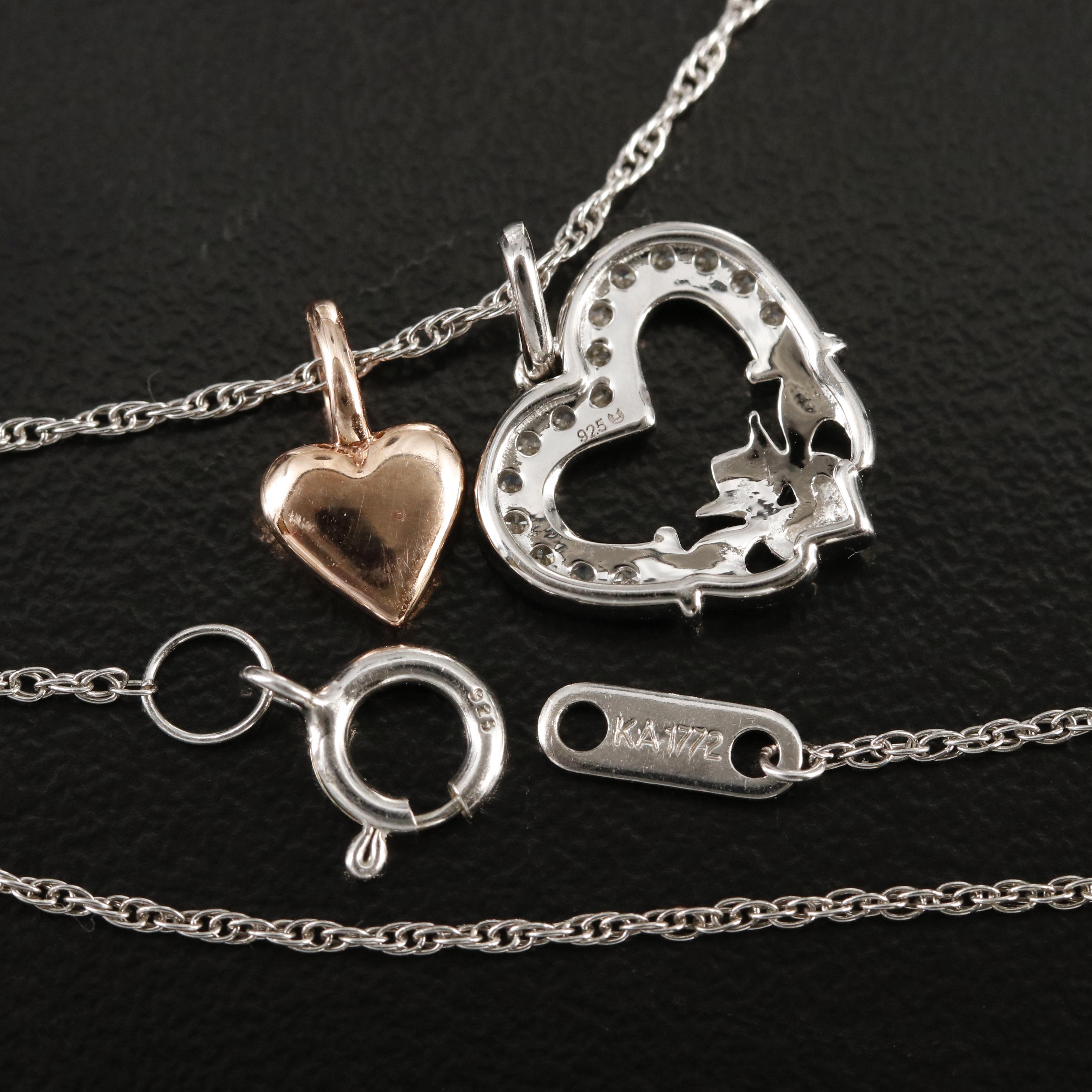 Sterling Diamond Claddagh and Heart Necklace with 10K Rose Gold Accent
