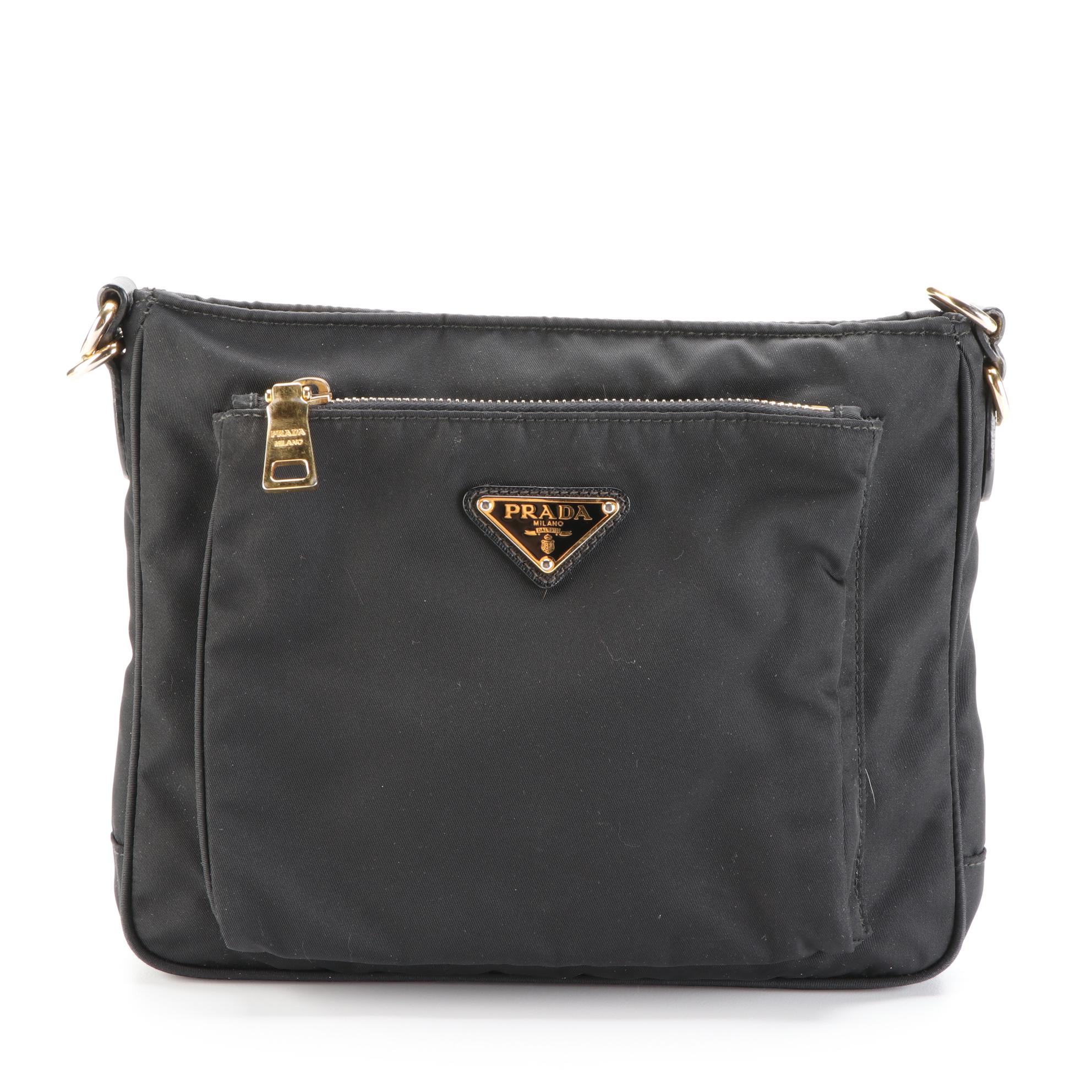 Prada Front Pocket Top Zip Crossbody Bag in Nylon and Saffiano Leather