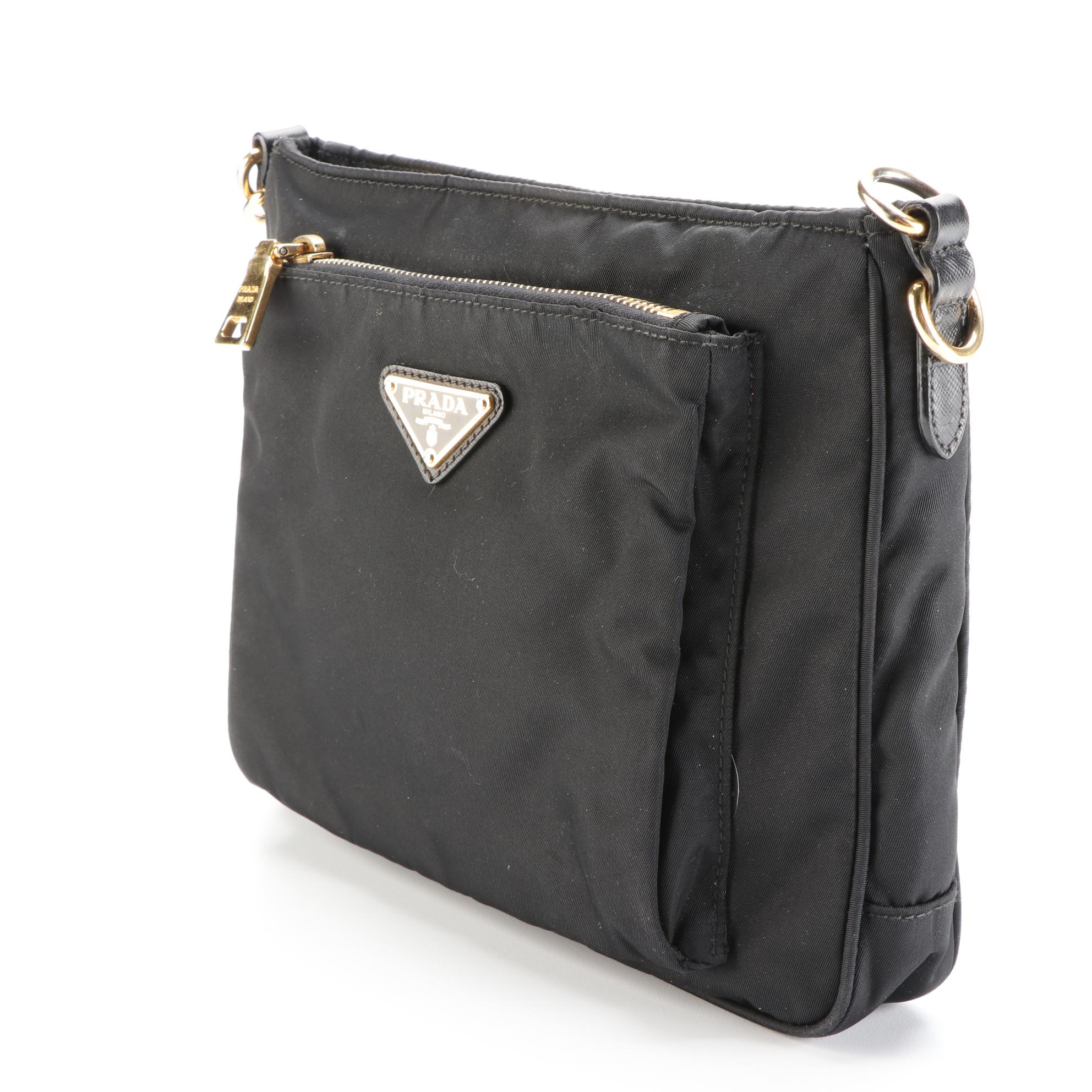 Prada Front Pocket Top Zip Crossbody Bag in Nylon and Saffiano Leather