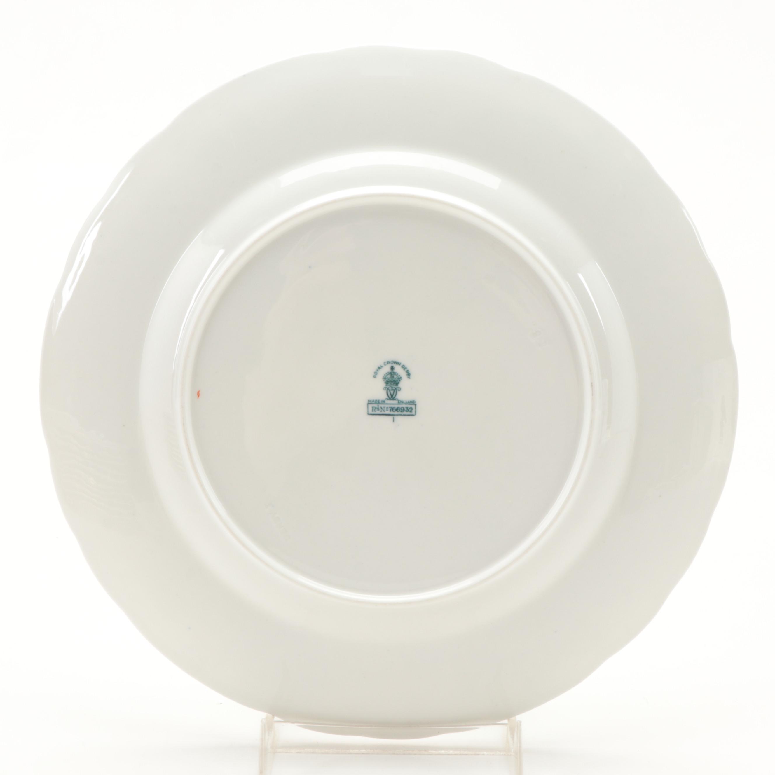 Royal Crown Derby "Green Aves" Bone China Luncheon Plates, 1956-1965