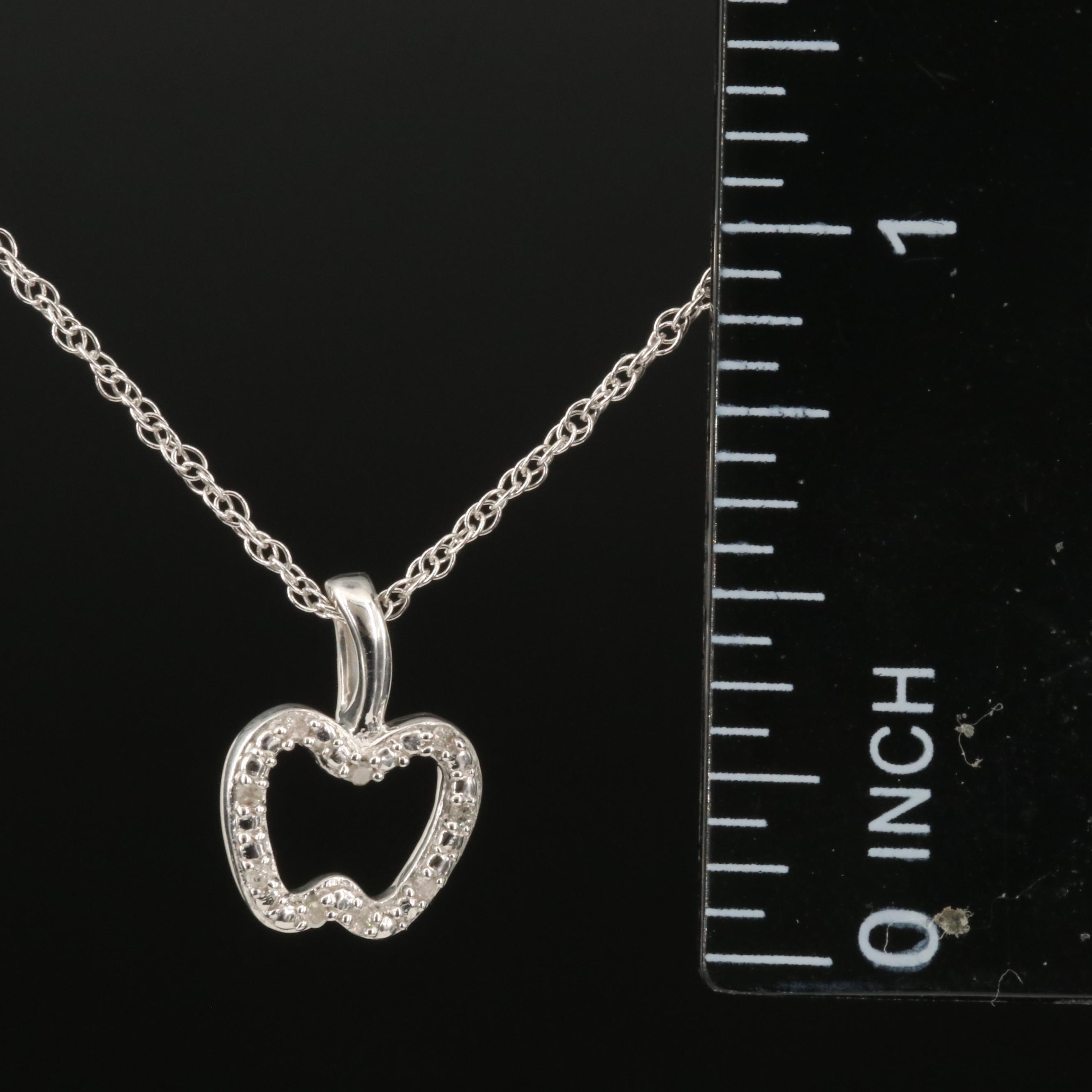 Sterling Diamond Apple Pendant Necklace