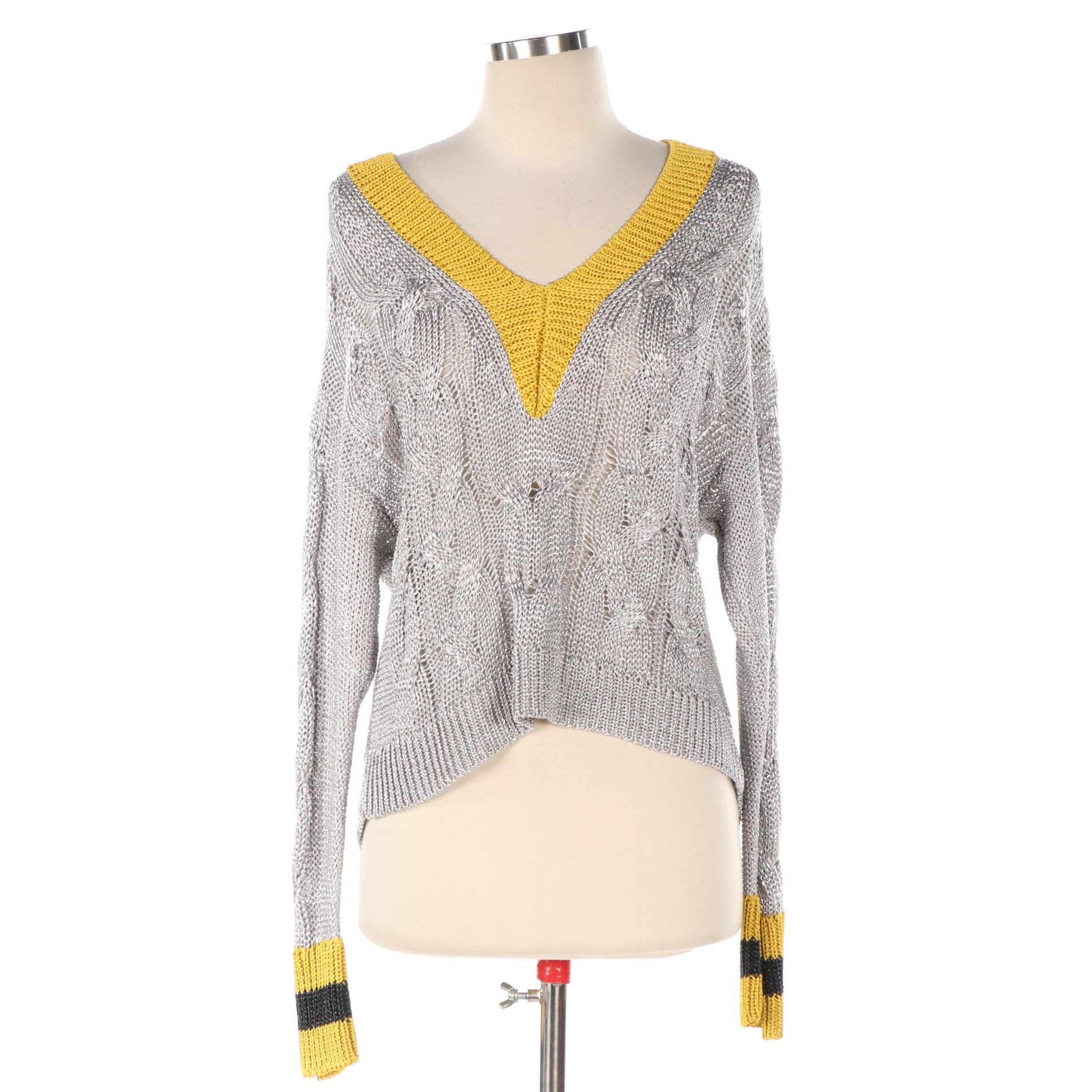 Rag & Bone Metallic Contrast Cable Knit Sweater