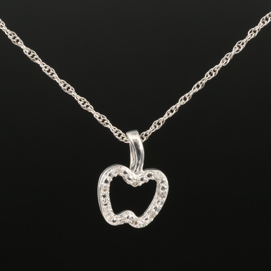 Sterling Diamond Apple Pendant Necklace