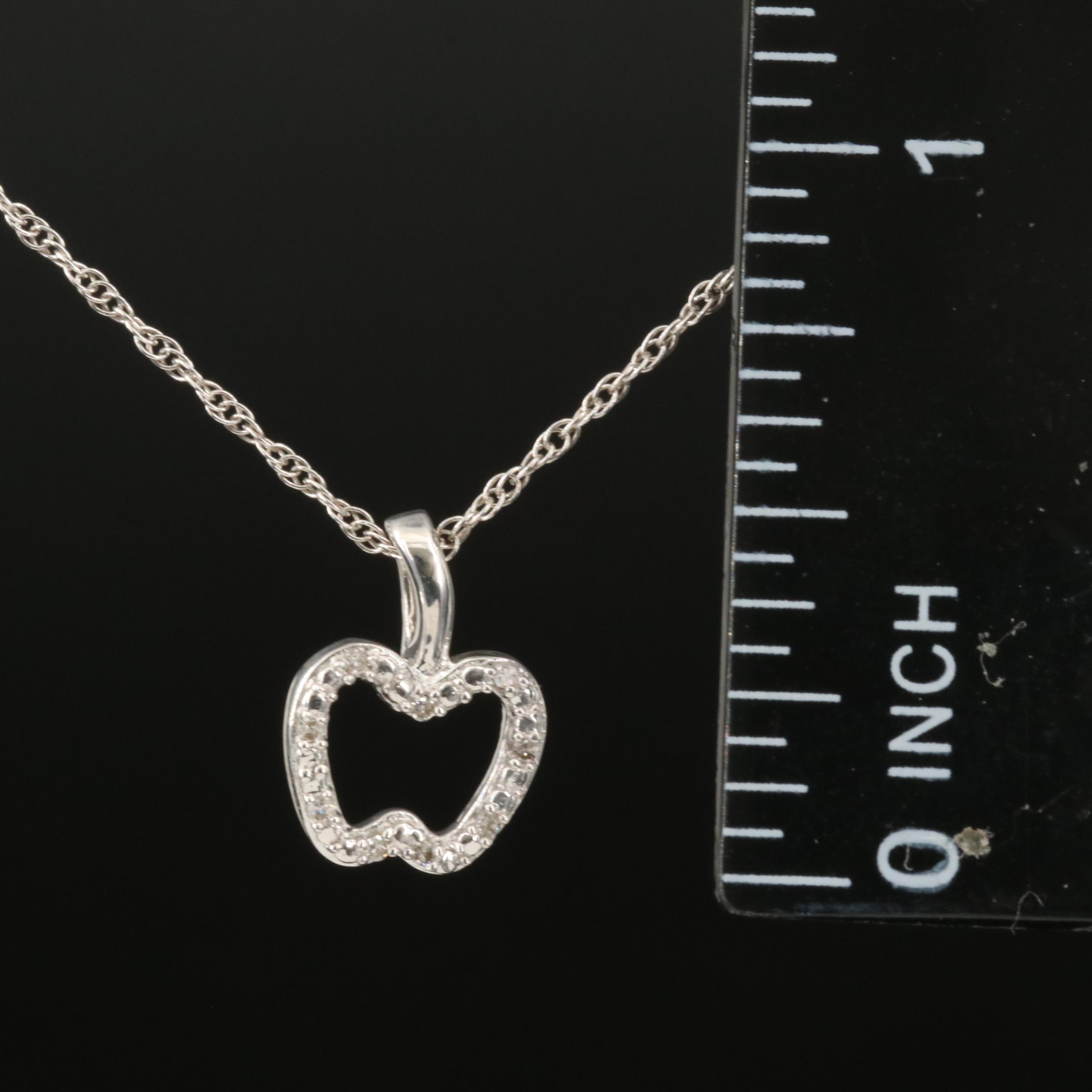Sterling Diamond Apple Pendant Necklace