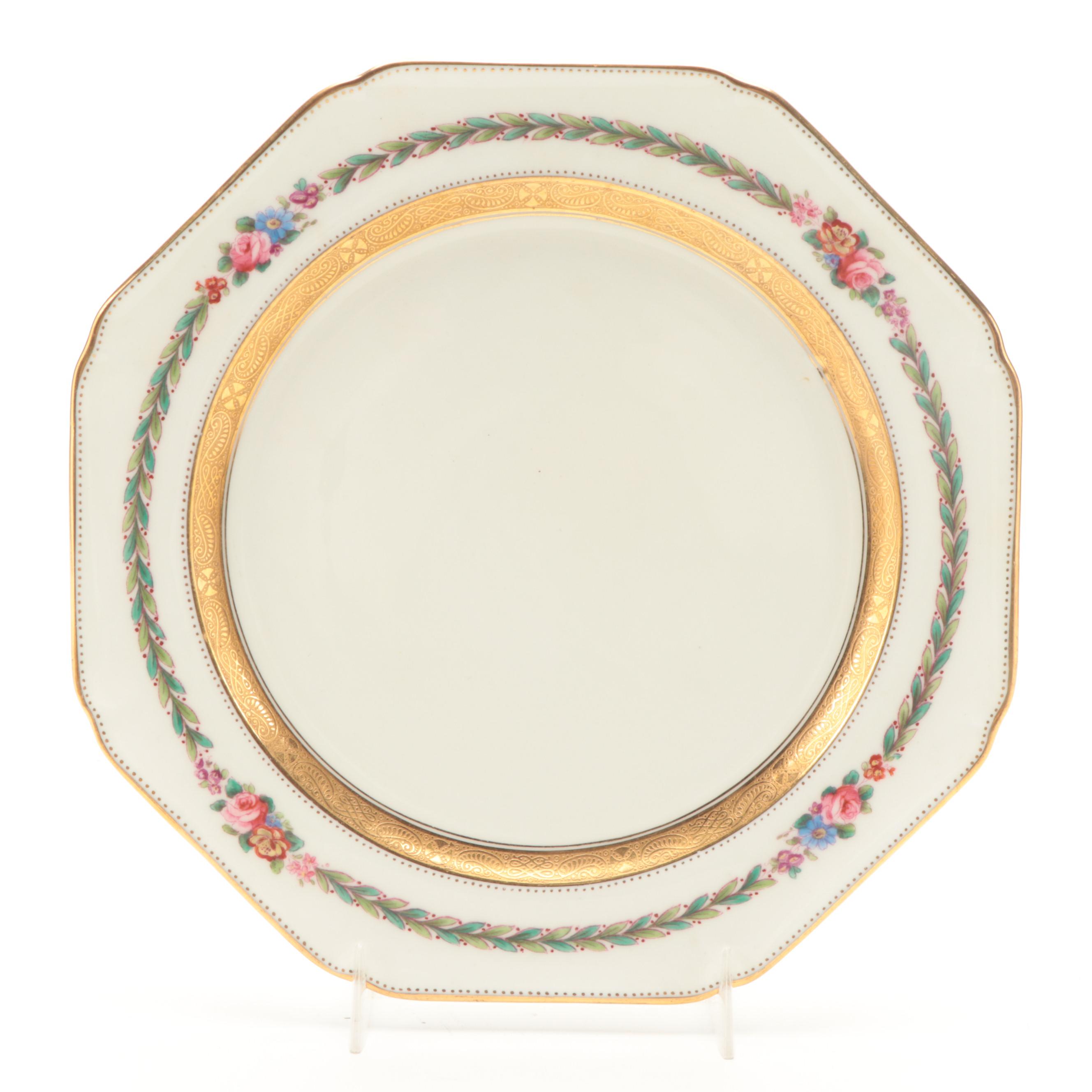 Cauldon Ltd. Gilt and Floral Band Octagonal Salad Plates, Early 20th Century