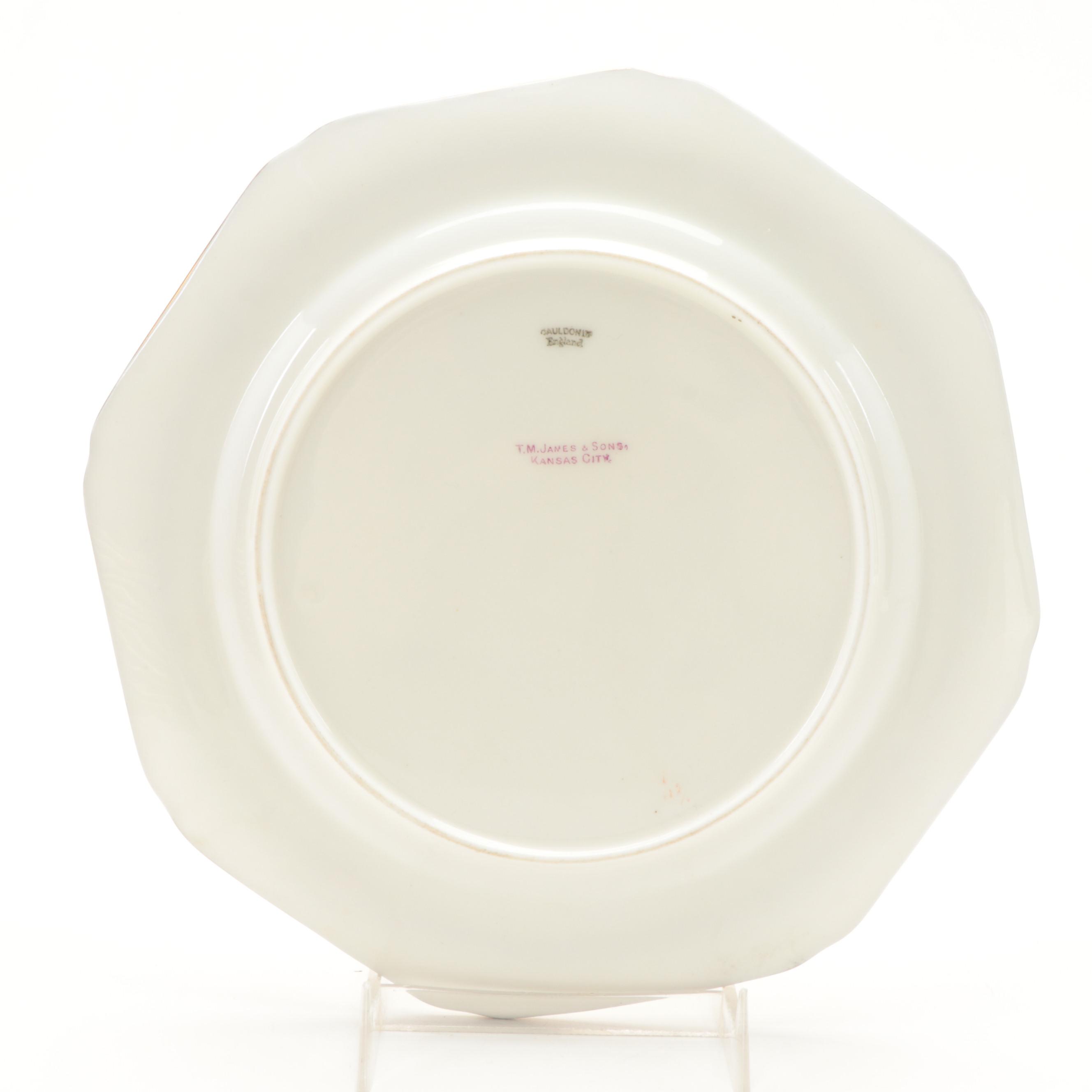 Cauldon Ltd. Gilt and Floral Band Octagonal Salad Plates, Early 20th Century