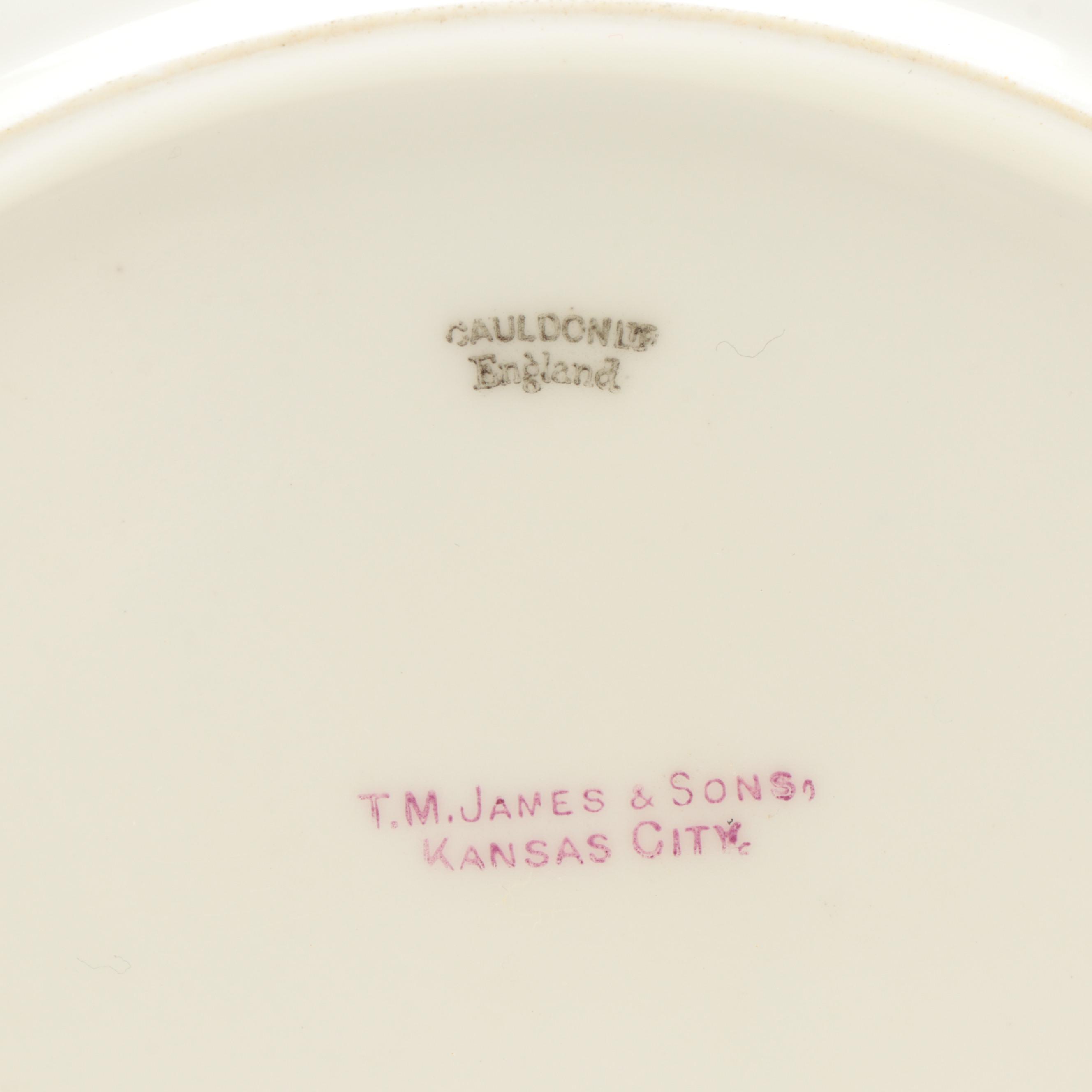 Cauldon Ltd. Gilt and Floral Band Octagonal Salad Plates, Early 20th Century