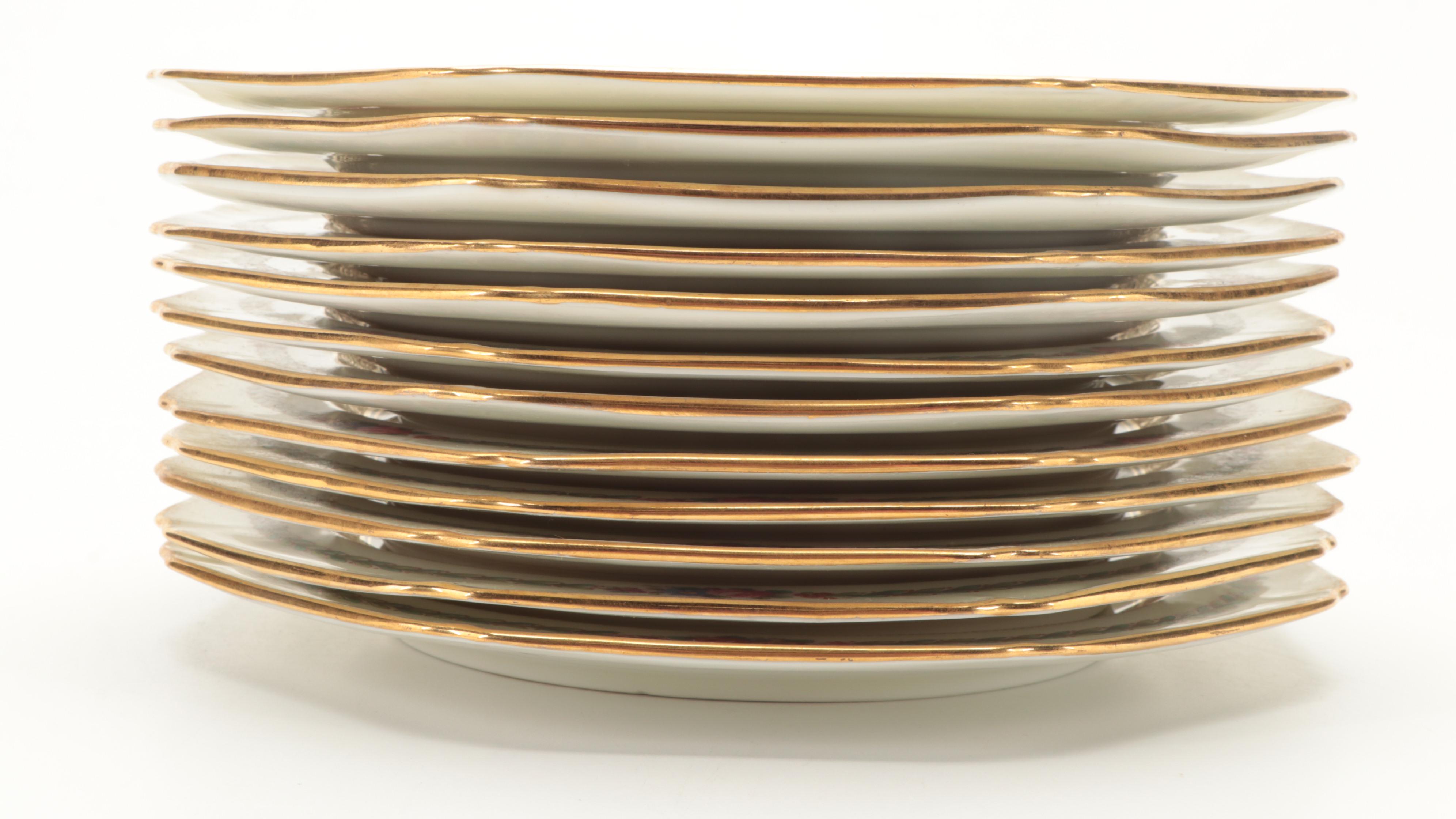 Cauldon Ltd. Gilt and Floral Band Octagonal Salad Plates, Early 20th Century