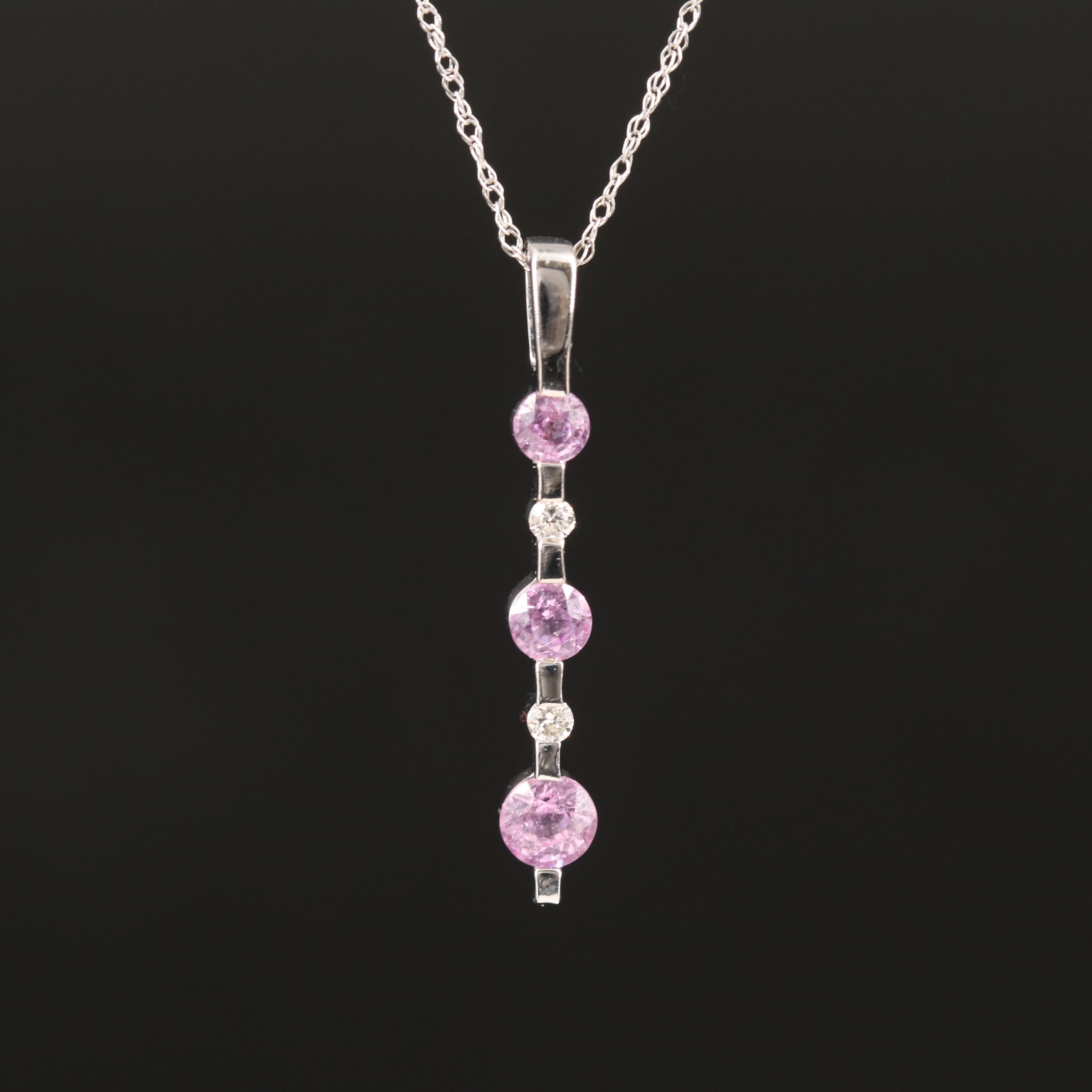 14K Pink Sapphire and Diamond Pendant Necklace