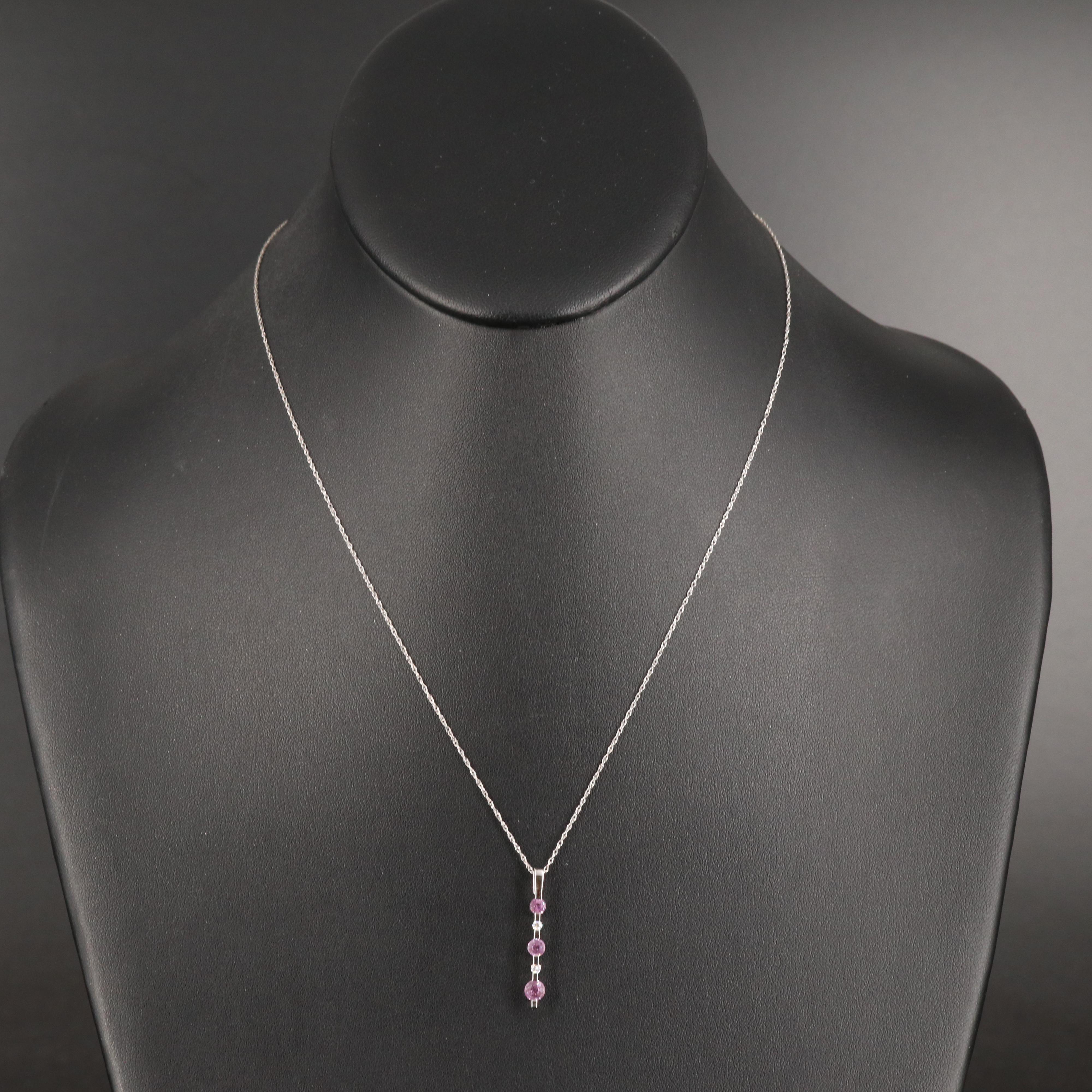 14K Pink Sapphire and Diamond Pendant Necklace