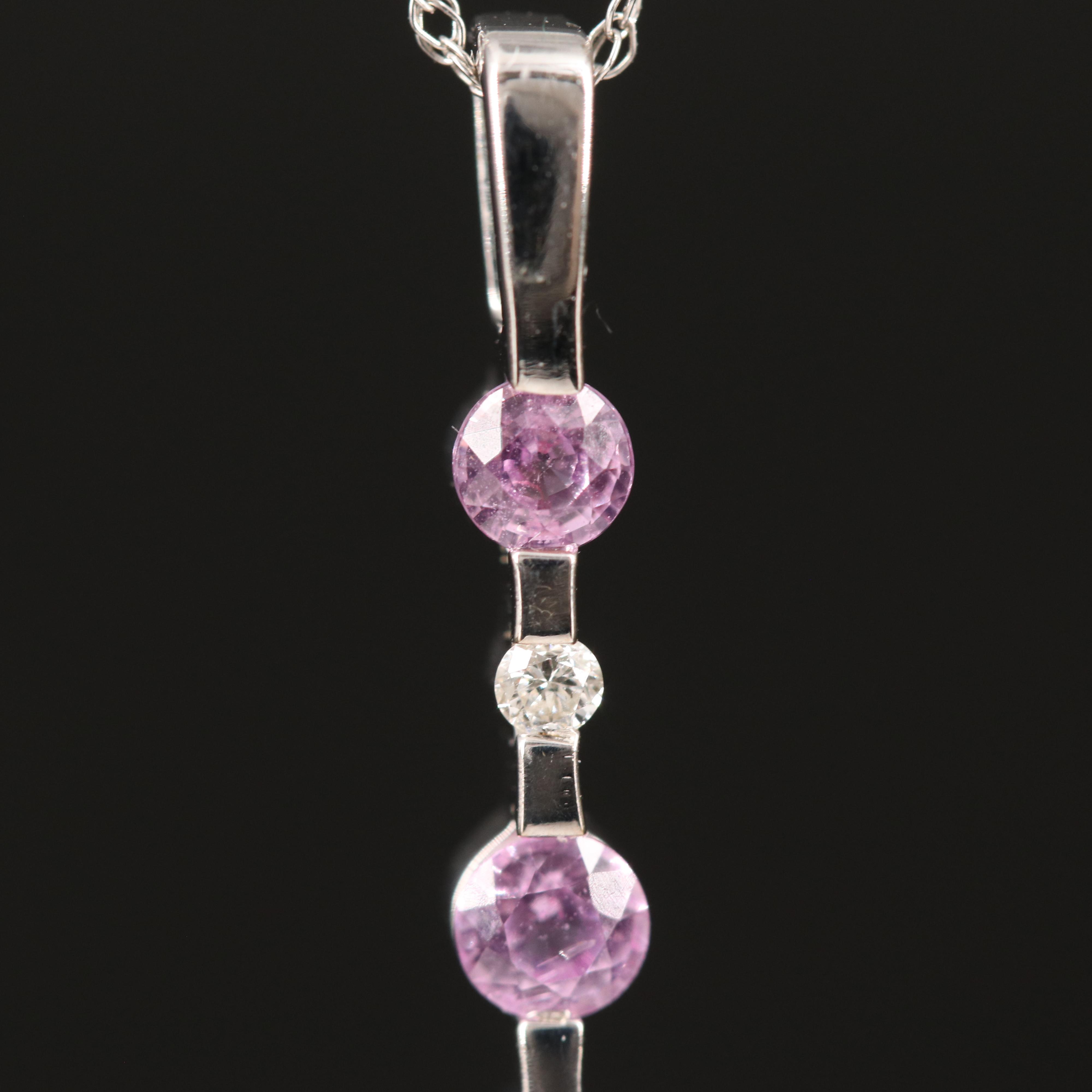 14K Pink Sapphire and Diamond Pendant Necklace