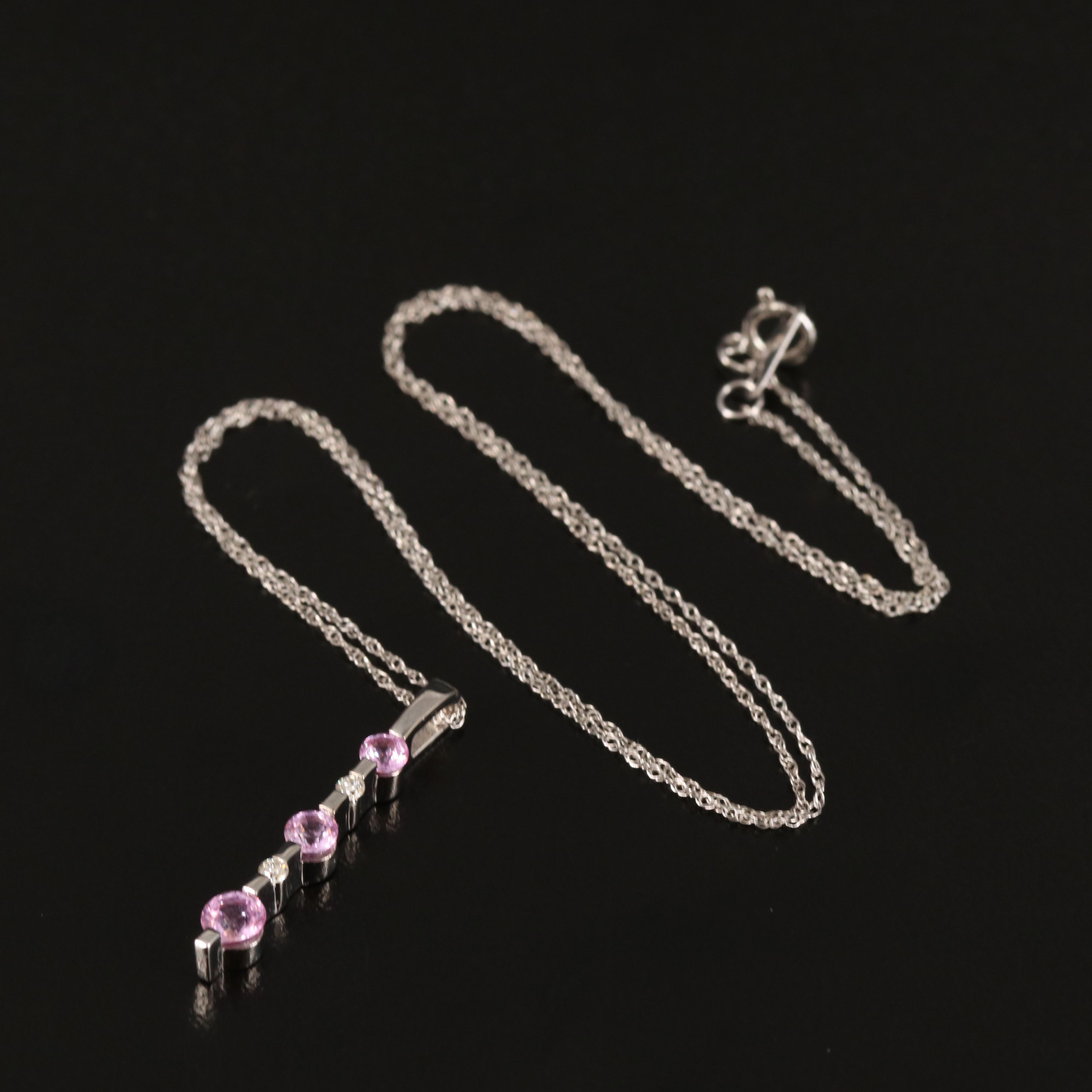 14K Pink Sapphire and Diamond Pendant Necklace