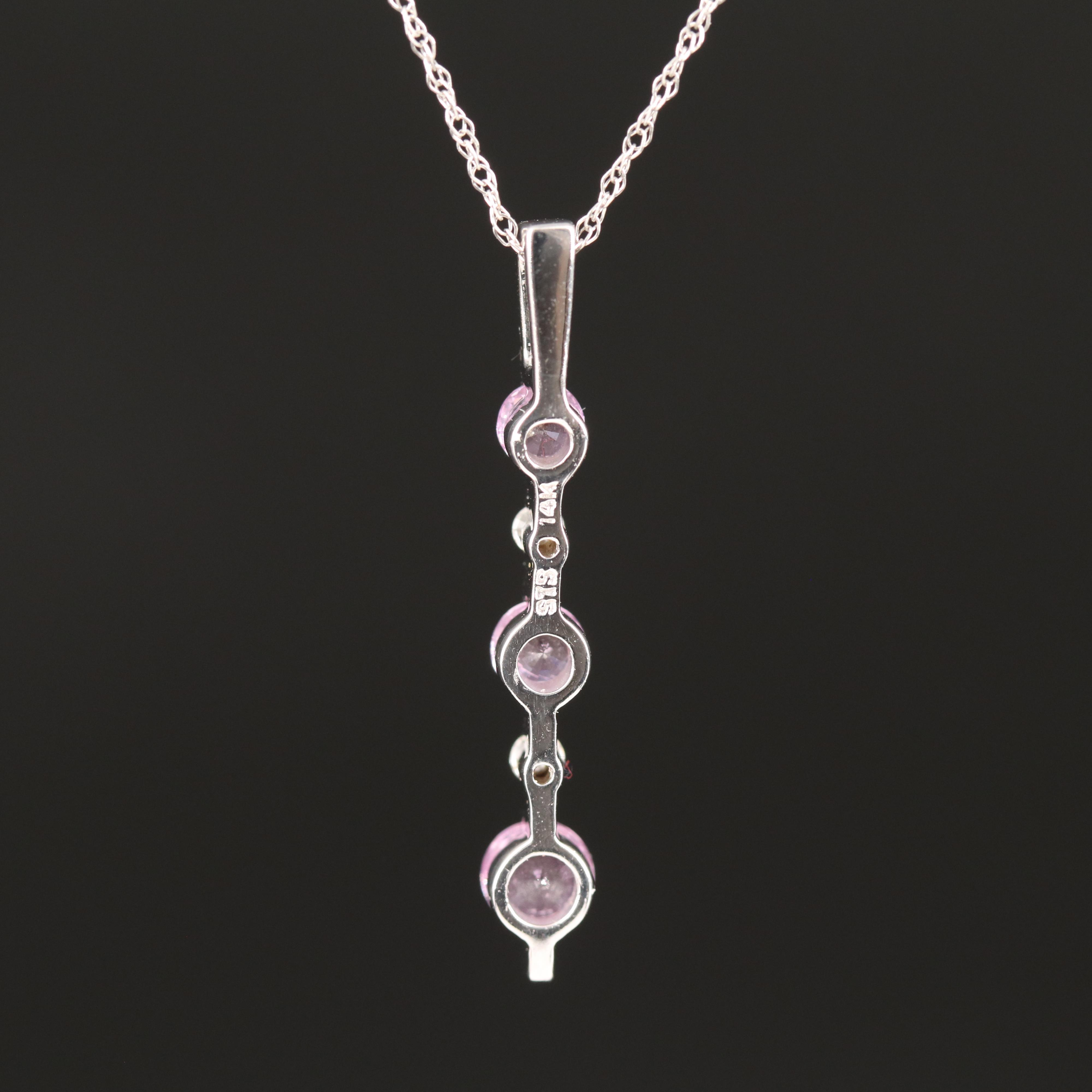 14K Pink Sapphire and Diamond Pendant Necklace
