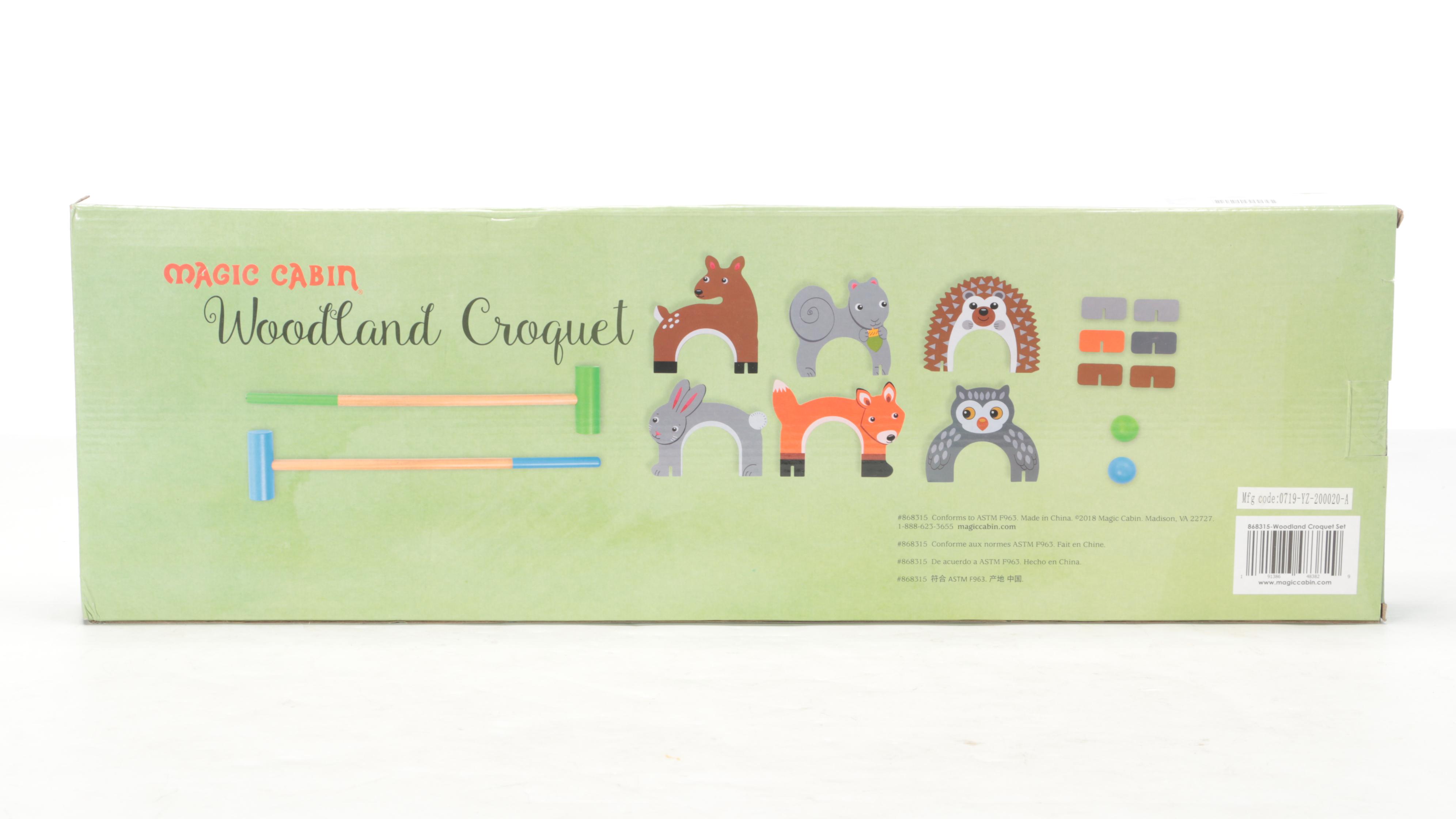 Plow and Hearth Plush Fawn with Magic Cabin Woodland Croquet and Bingo Set