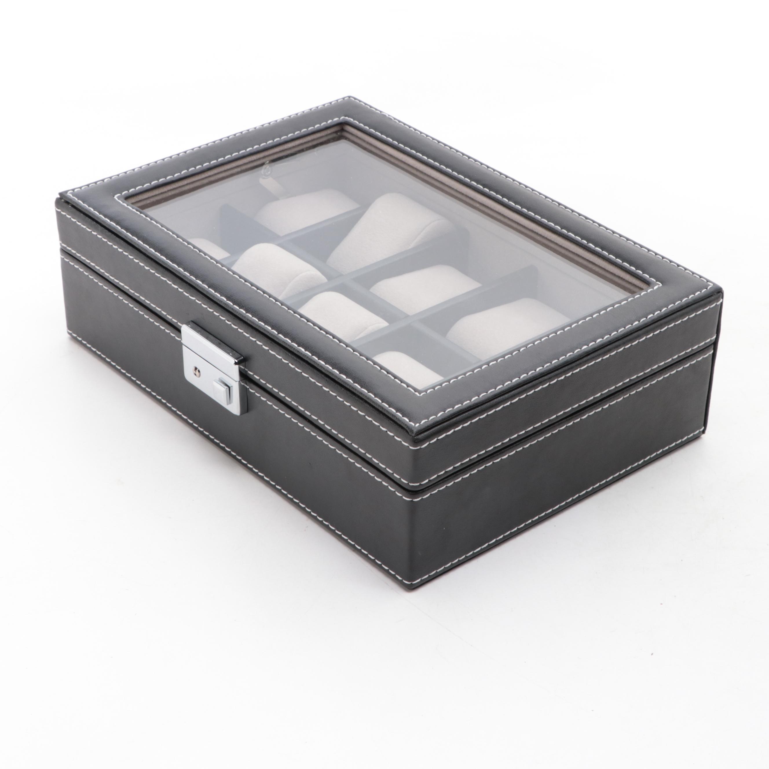 Bey-Berk Leather Single Watch Winder with Black Faux Leather Watch Case