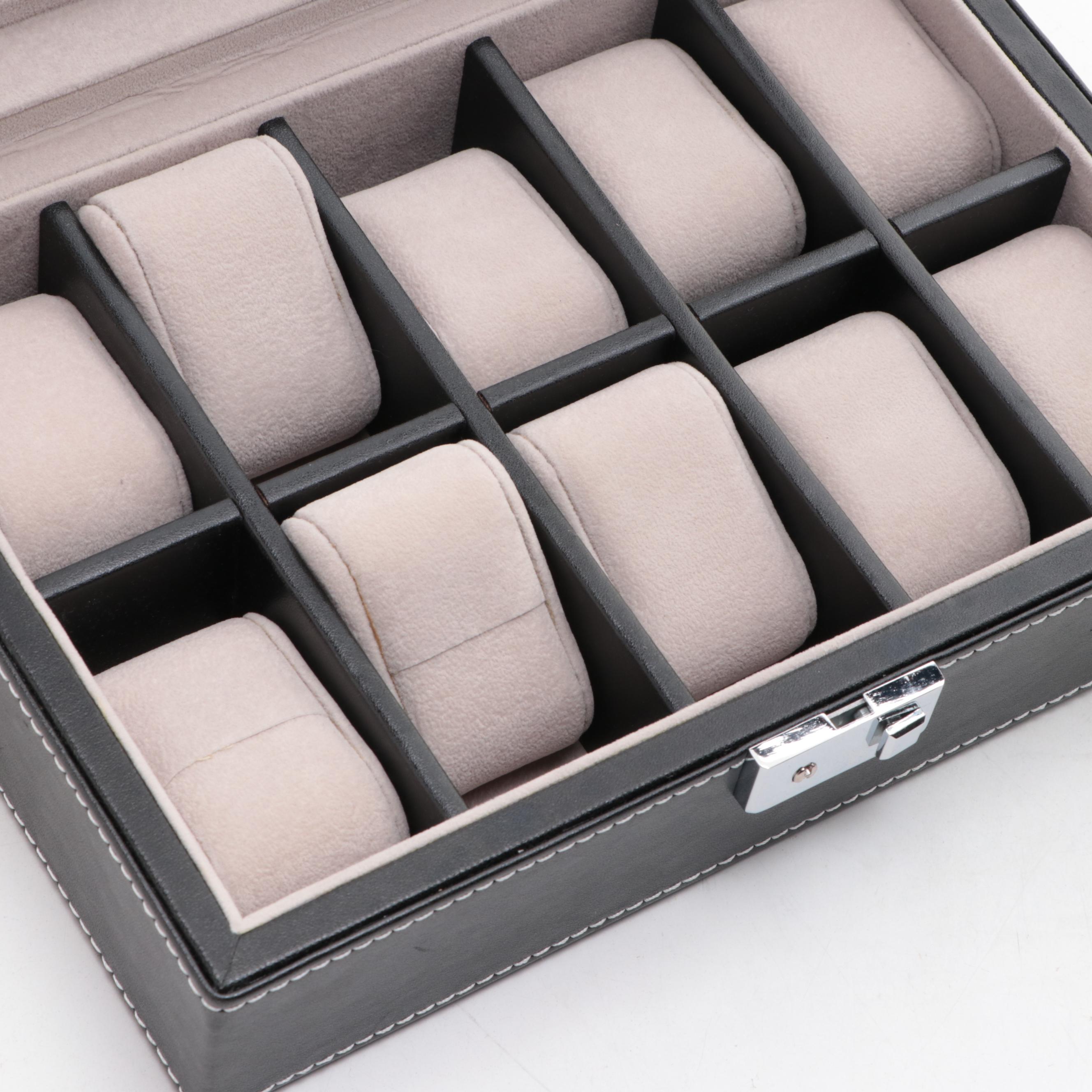 Bey-Berk Leather Single Watch Winder with Black Faux Leather Watch Case