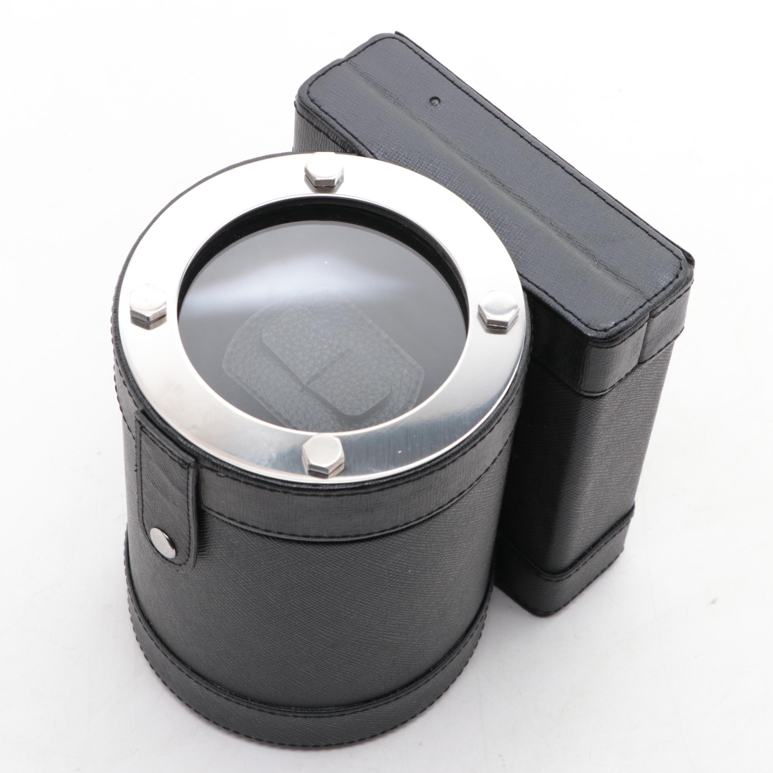 Bey-Berk Leather Single Watch Winder with Black Faux Leather Watch Case
