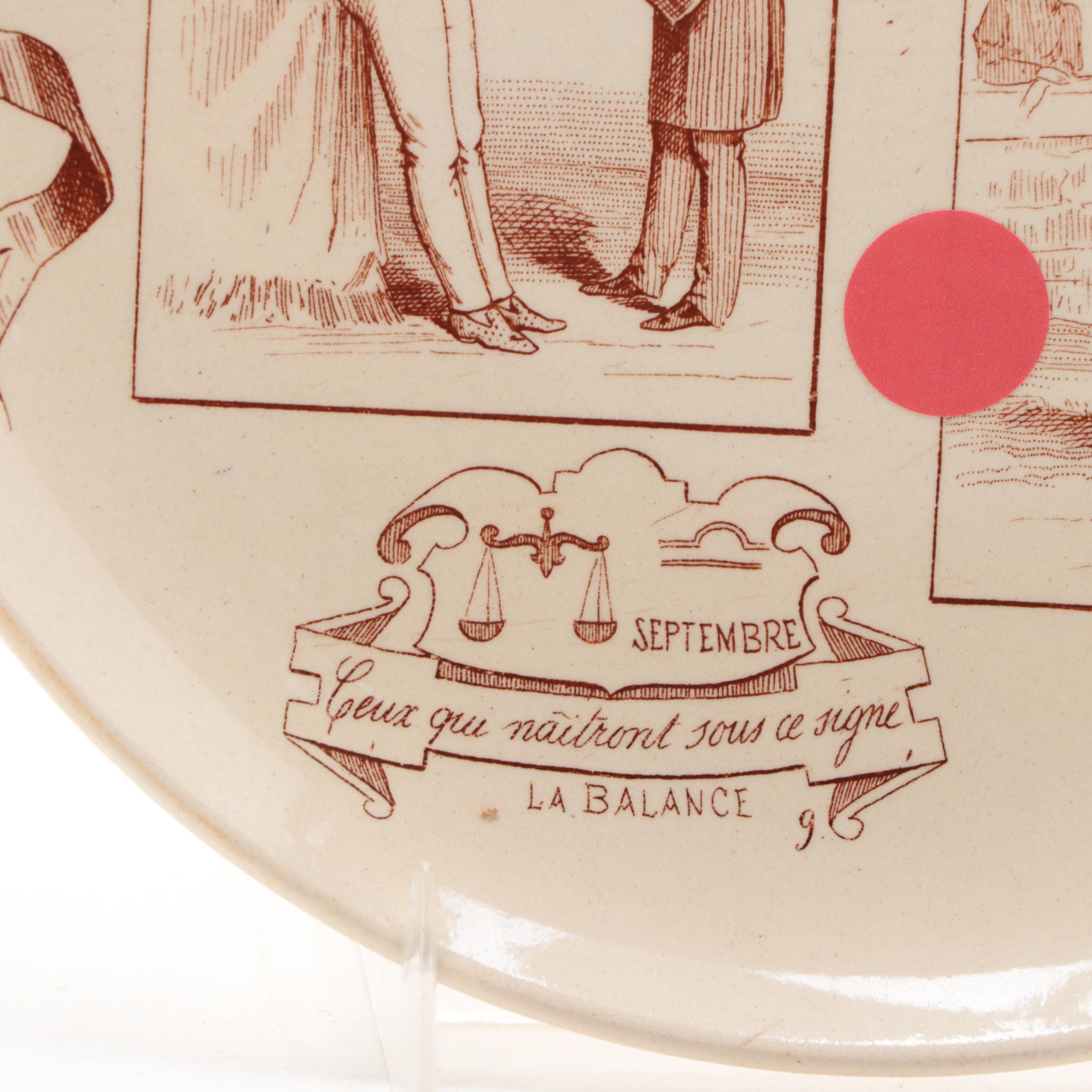 Creil et Montereau "Horoscopes" Ironstone Cancer and Libra Collector Plates
