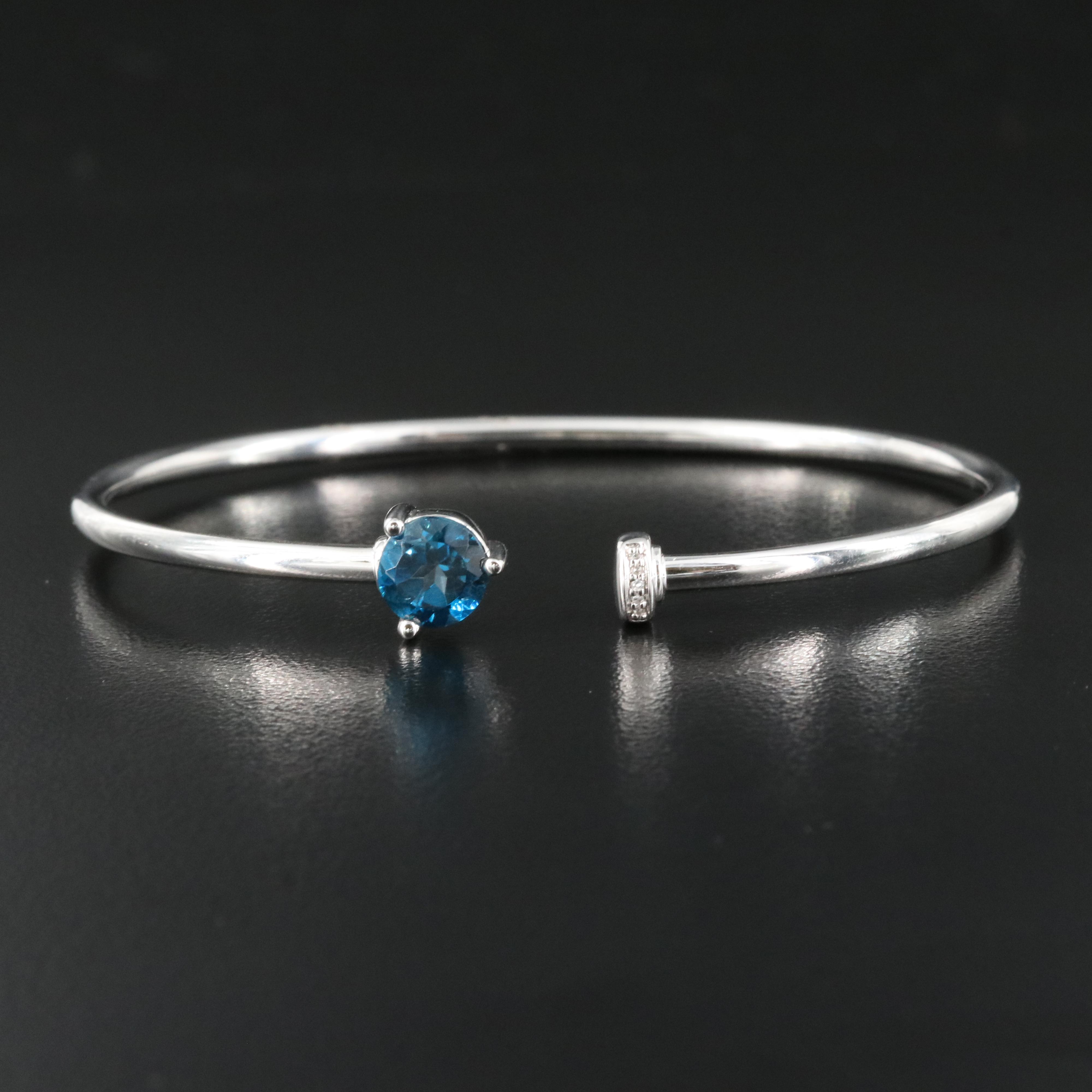 Sterling London Blue Topaz and Diamond Torque Bangle