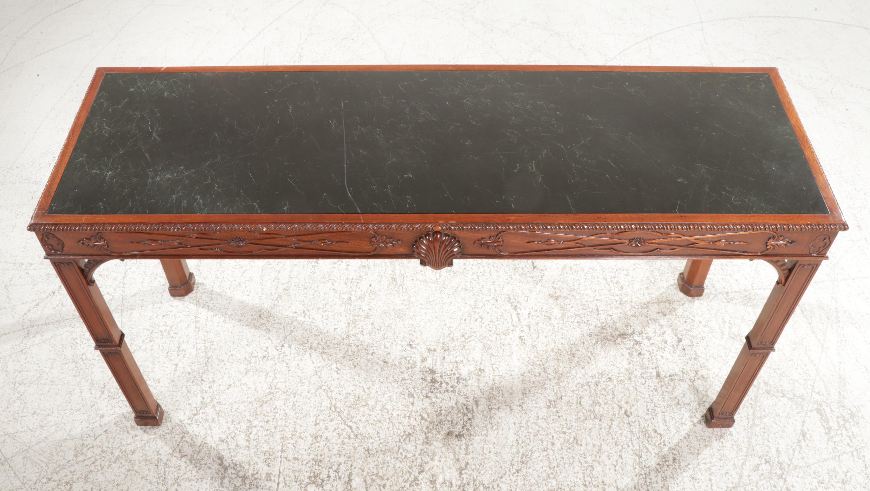Hickory Furniture George III Style Mahogany and Faux Marble Top Console Table