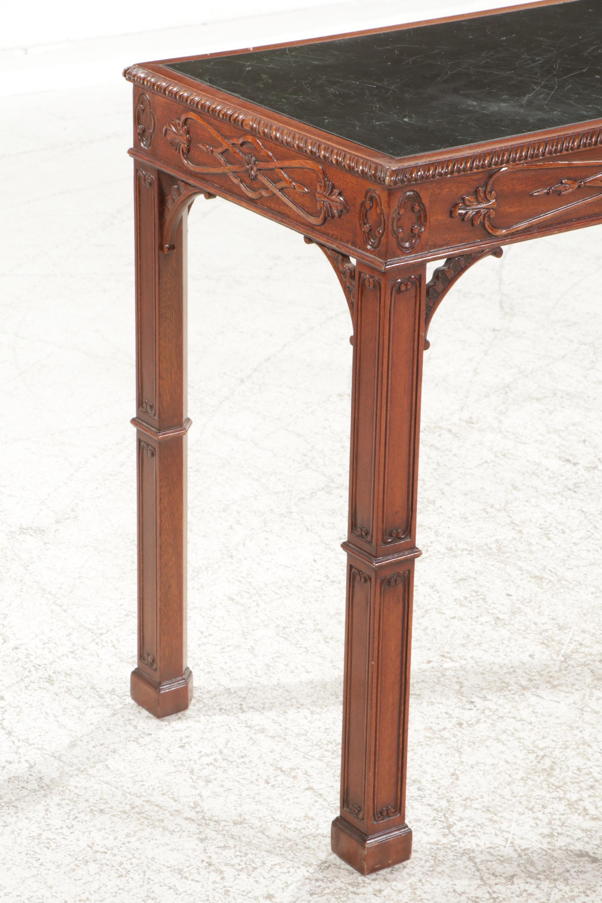 Hickory Furniture George III Style Mahogany and Faux Marble Top Console Table