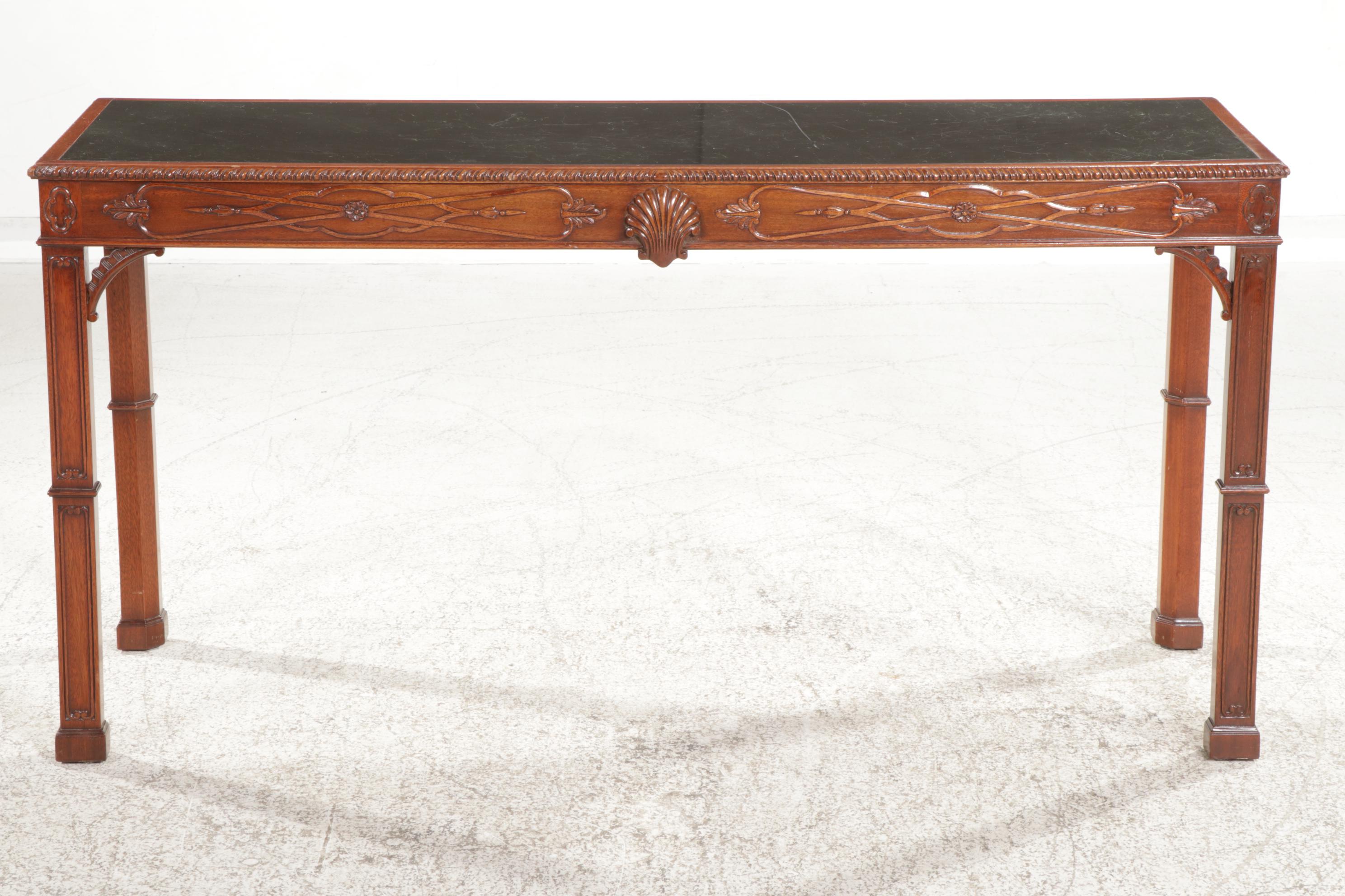 Hickory Furniture George III Style Mahogany and Faux Marble Top Console Table