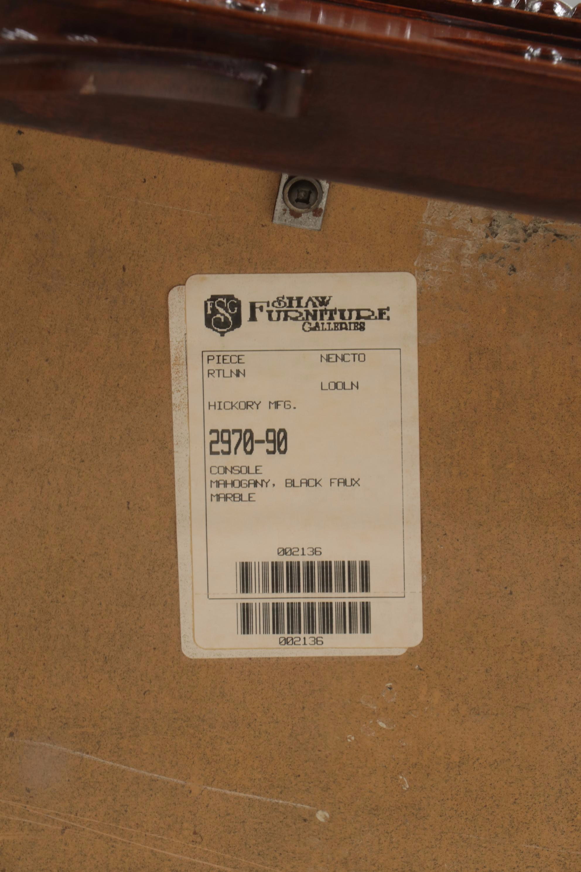 Hickory Furniture George III Style Mahogany and Faux Marble Top Console Table