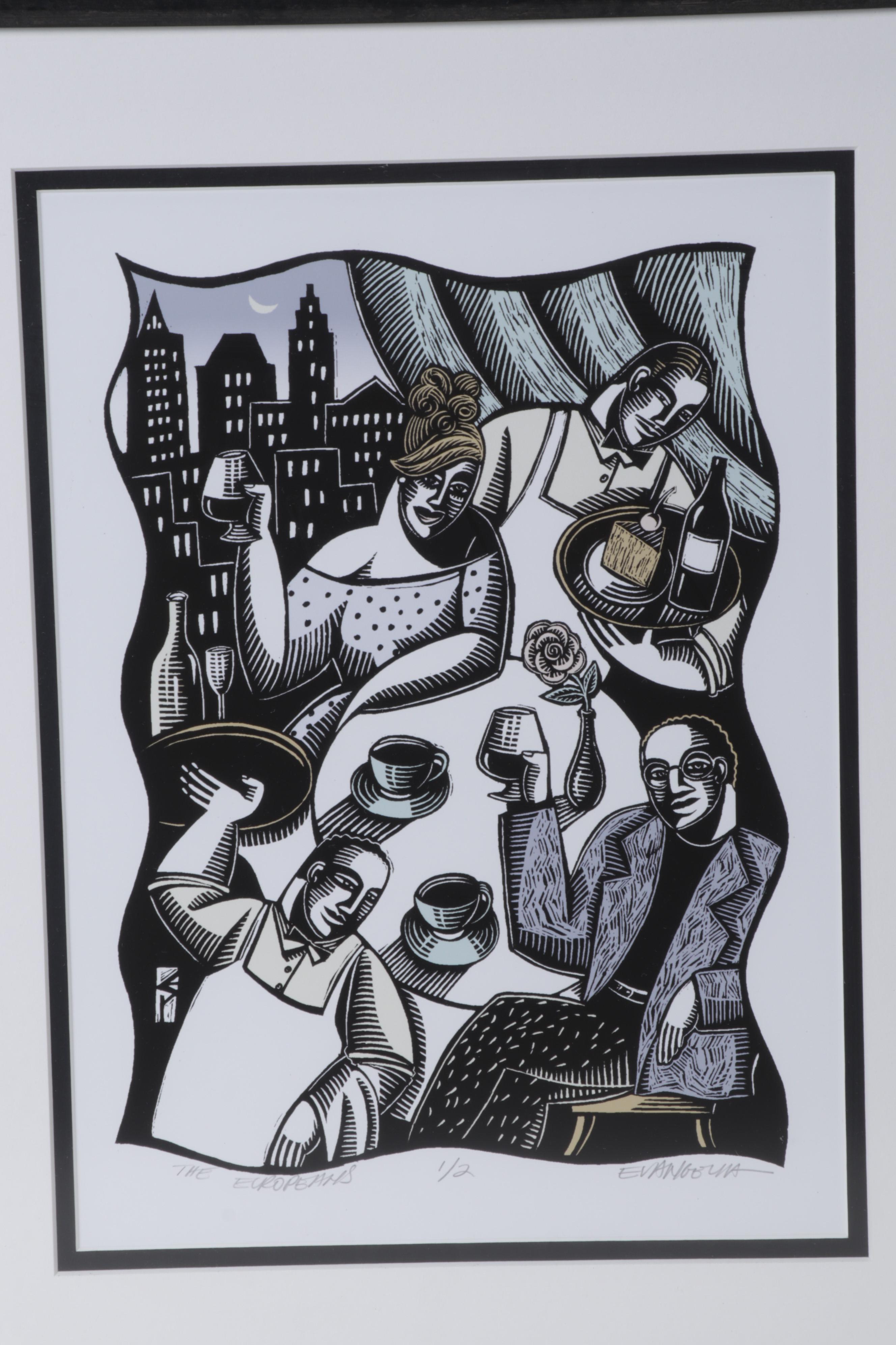 Evangelia Philippidis Giclées "Eat, Drink, and Be Merry" and "The Europeans"