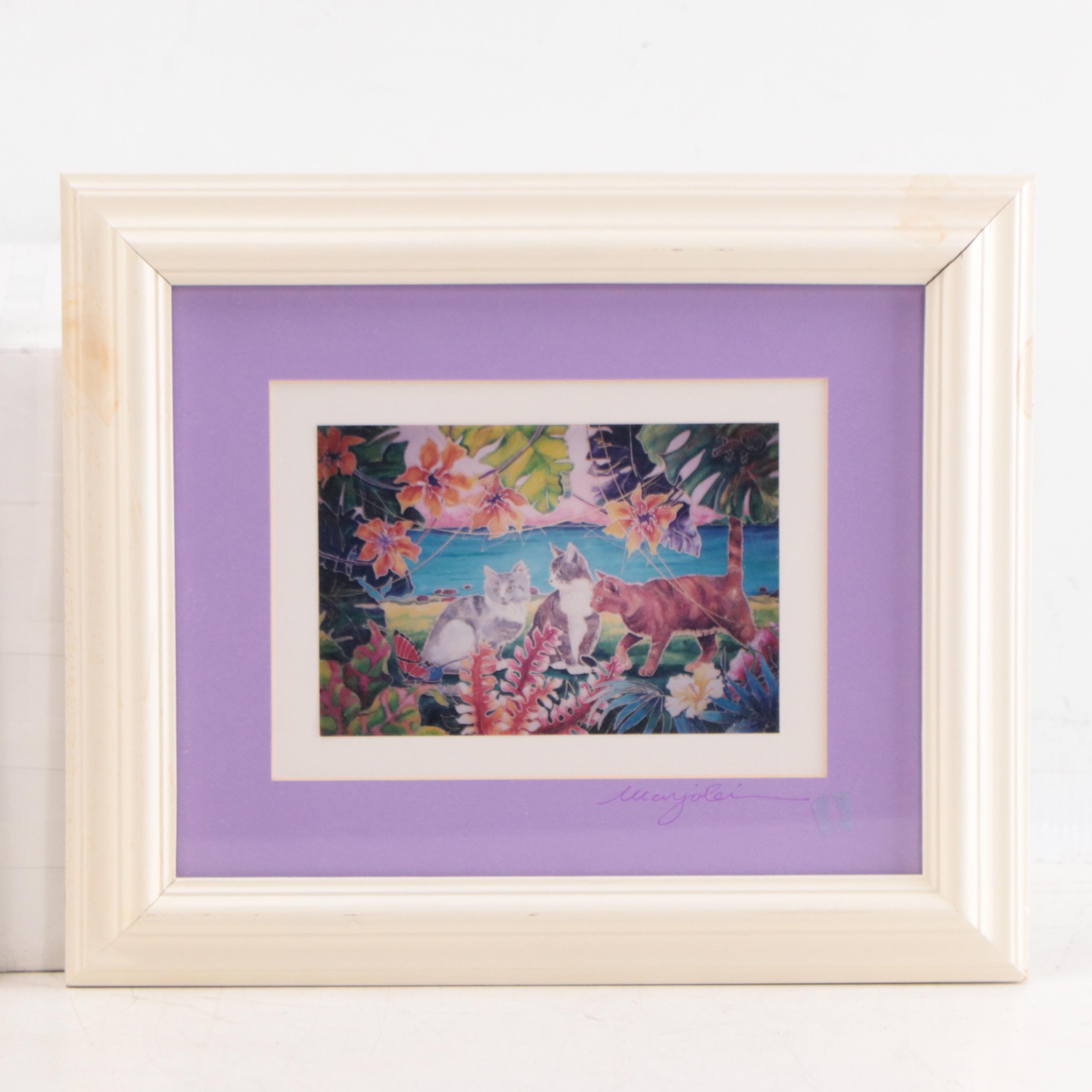 Marjolein Scott Digital Prints of Tropical Scenes With Cats, 21st Century