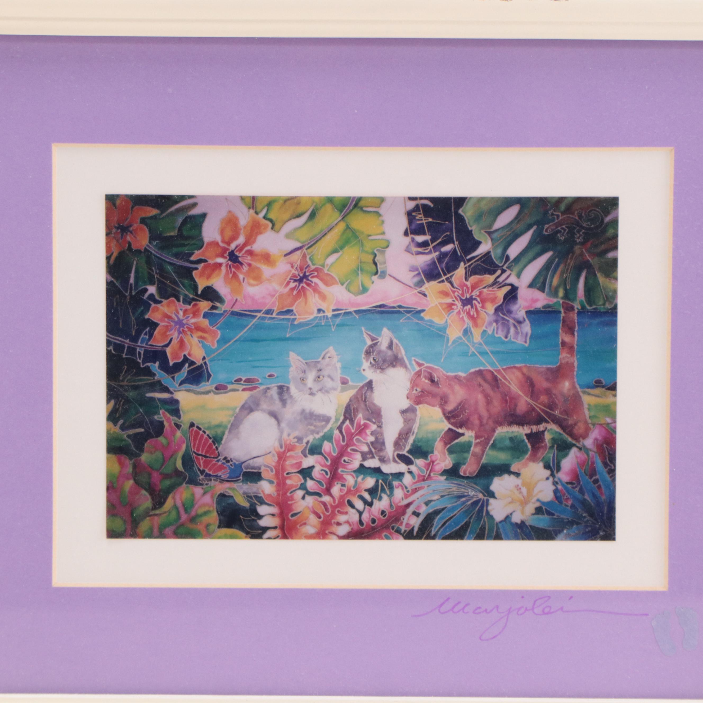 Marjolein Scott Digital Prints of Tropical Scenes With Cats, 21st Century