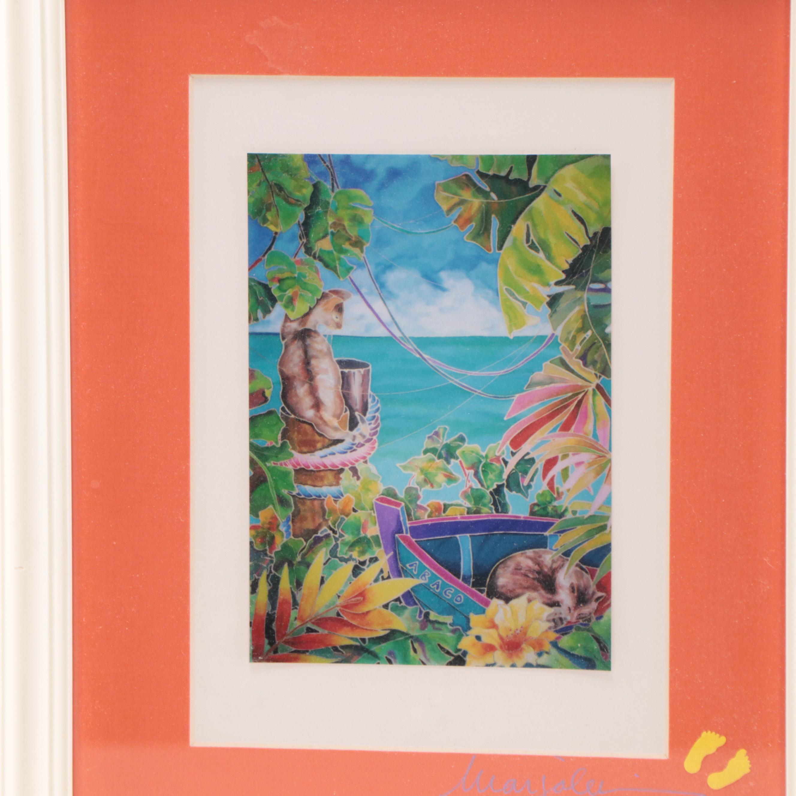 Marjolein Scott Digital Prints of Tropical Scenes With Cats, 21st Century